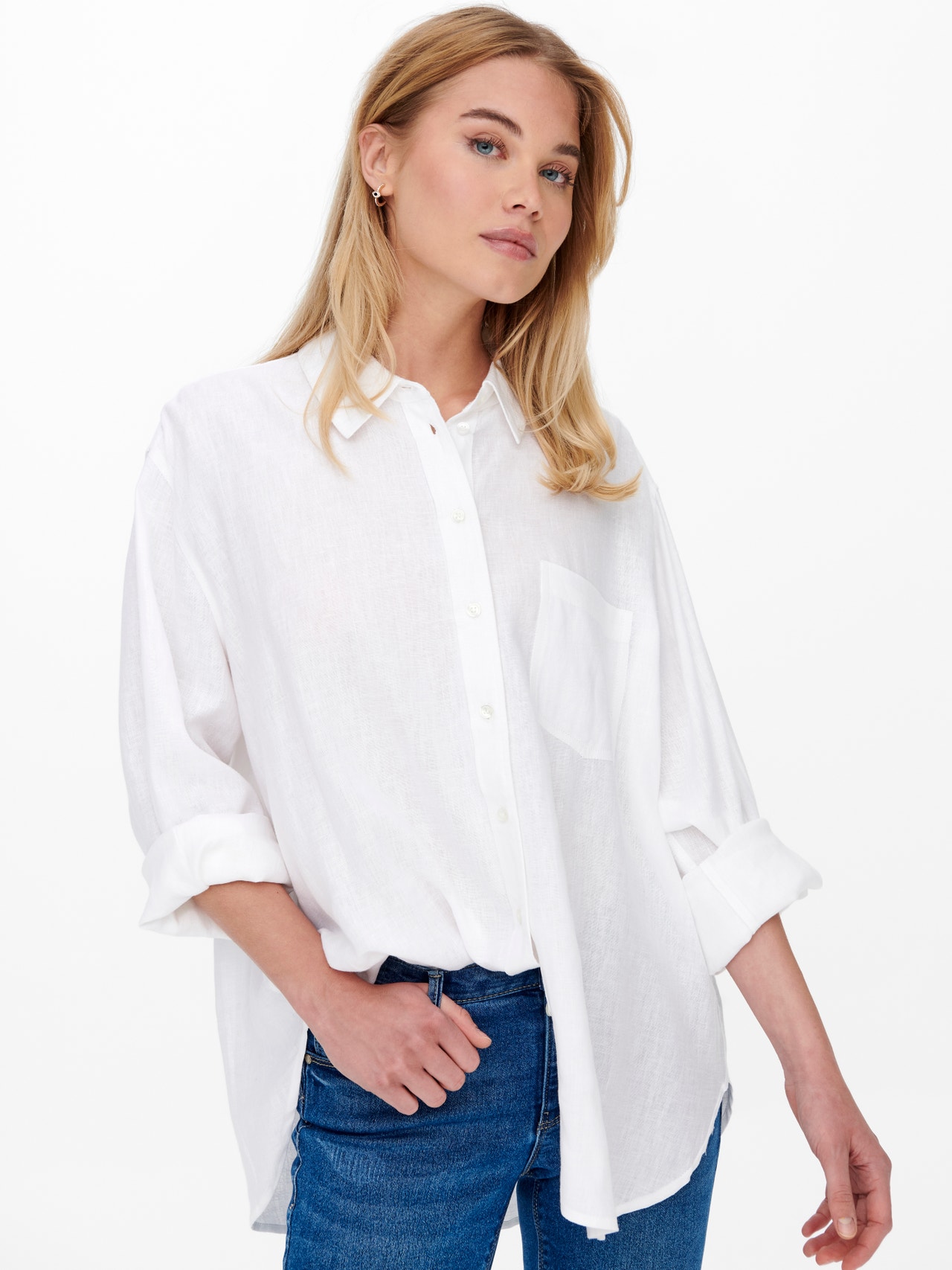 ONLY Regular fit Overhemd kraag Manchetten met knoop Overhemd -Bright White - 15259585