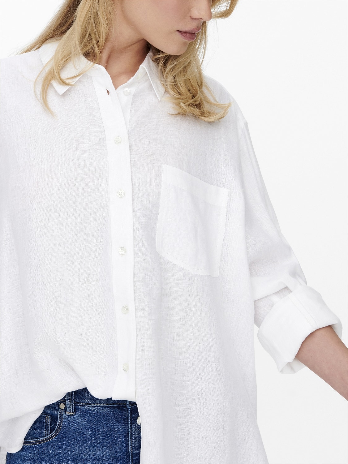 ONLY Mezcla de lino color uniforme Camisa -Bright White - 15259585