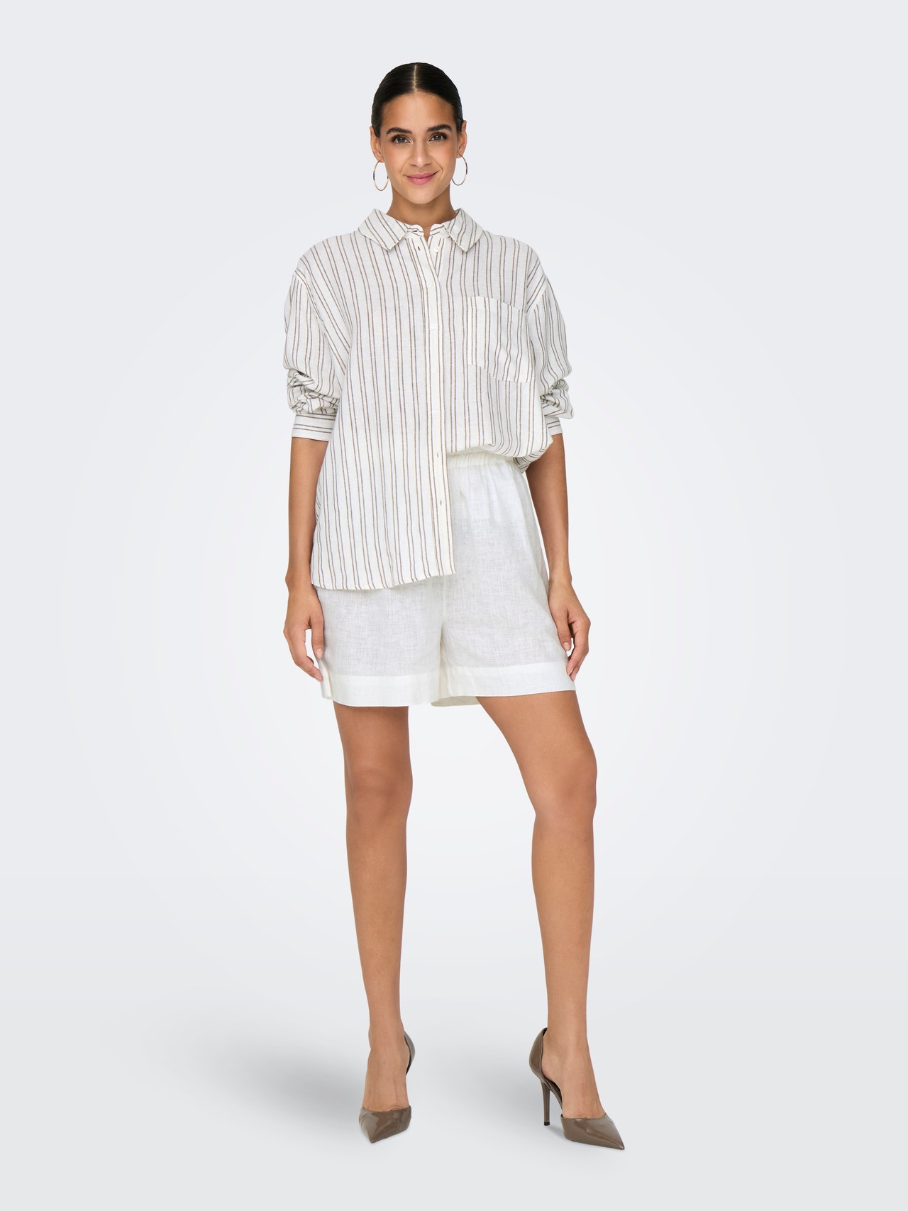 ONLY High-waist linnenmix Shorts -Bright White - 15259587