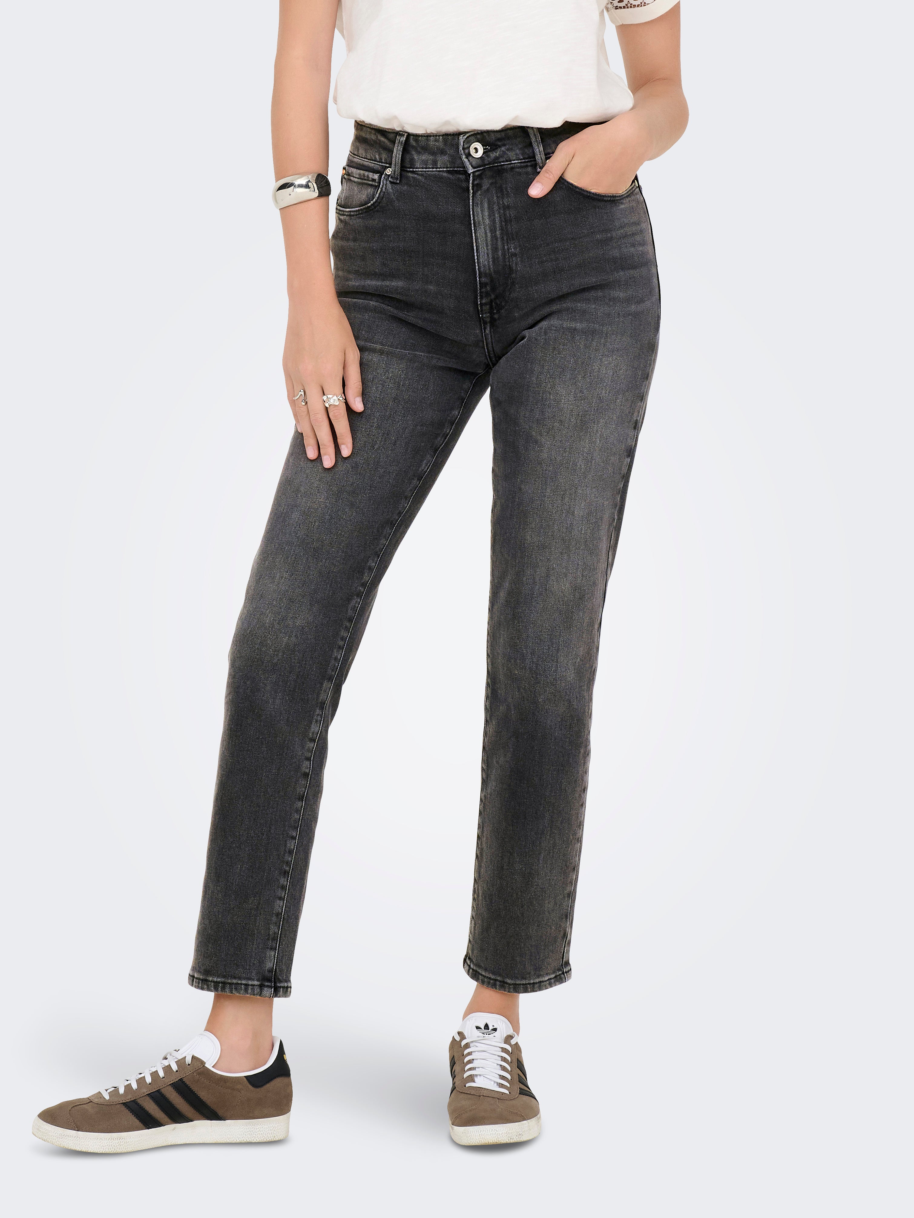 ONLEMILY Taille haute Straight Fit Jeans | Gris foncé | ONLY ONLEMILY Taille haute Straight Fit Jeans | Gris foncé | ONLY