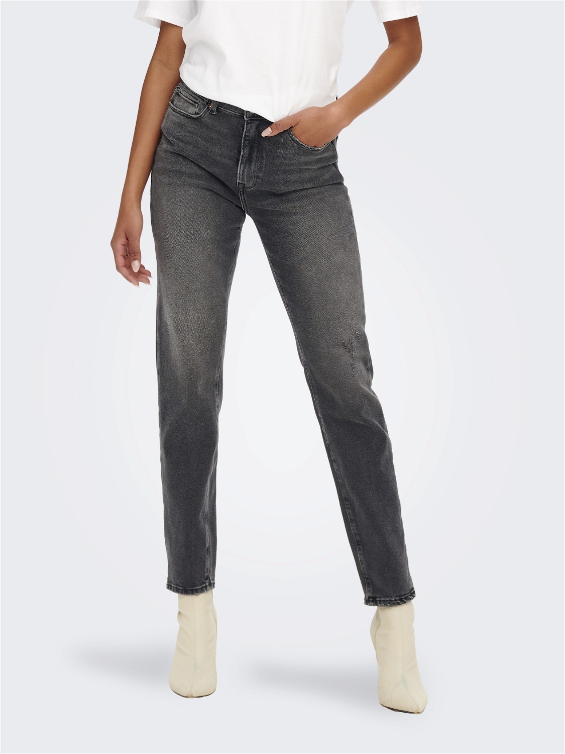 ONLY ONLEMILY STRETCH ST ANK NOOS high-waist jeans -Dark Grey Denim - 15259634