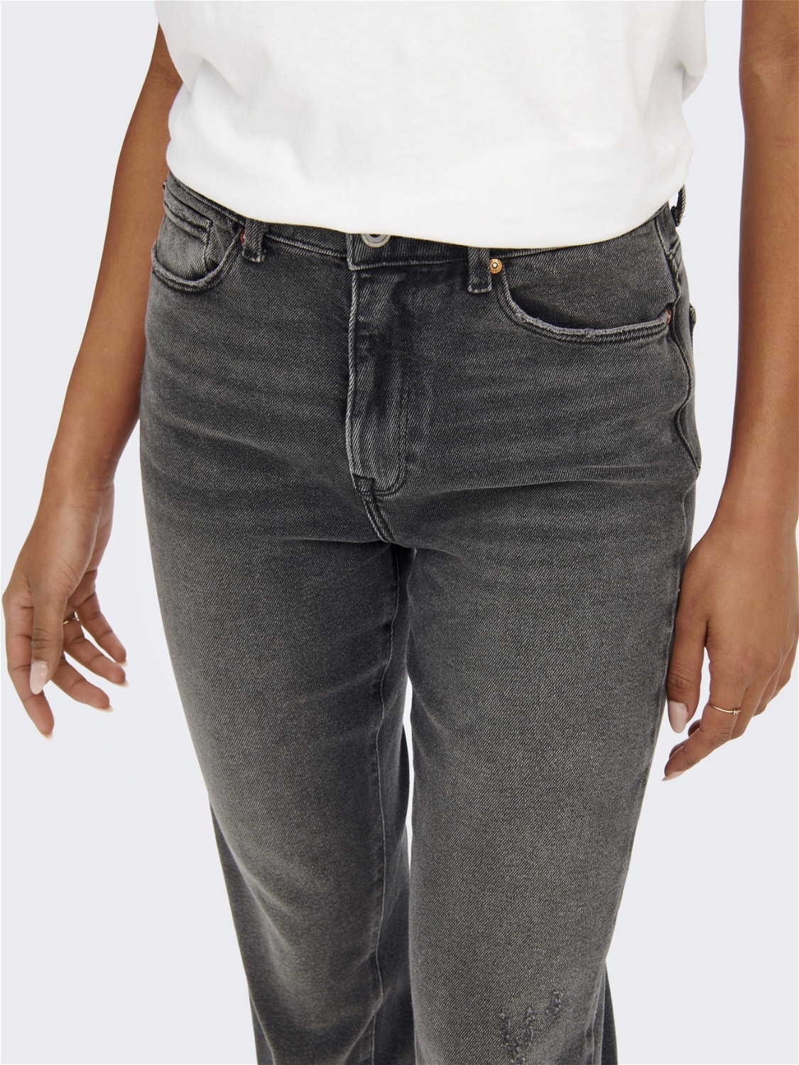 ONLY ONLEMILY STRETCH HIGH WAIST STRAIGHT ANKLE JEANS -Dark Grey Denim - 15259634