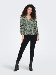 ONLY Printed v-neck top -Agave Green - 15259736