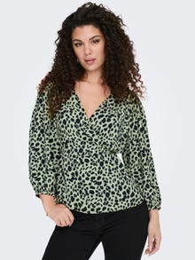 ONLY Printed v-neck top -Agave Green - 15259736