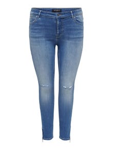 ONLY Skinny Fit Mittlere Taille Offener Saum Curve Jeans -Medium Blue Denim - 15259826