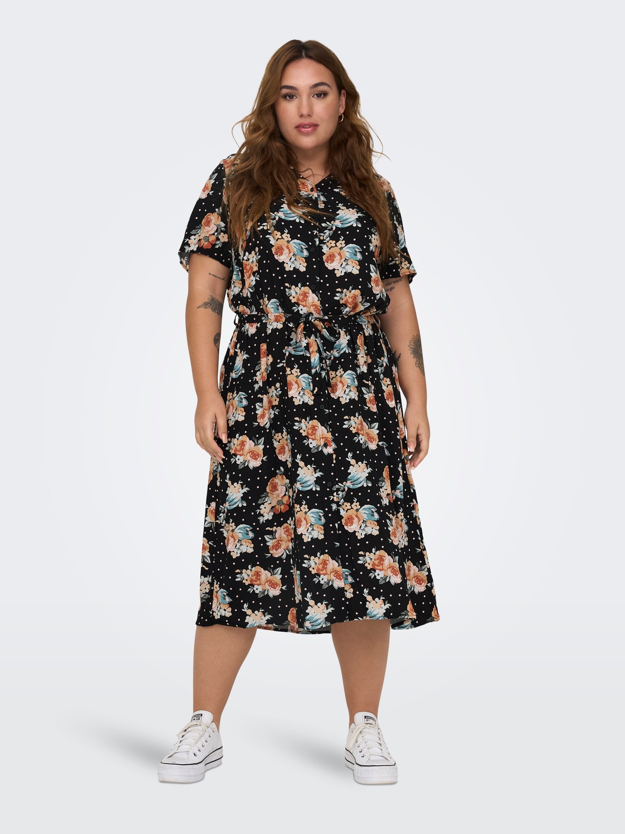 ONLY Curvy printed Shirt dress -Black - 15259976