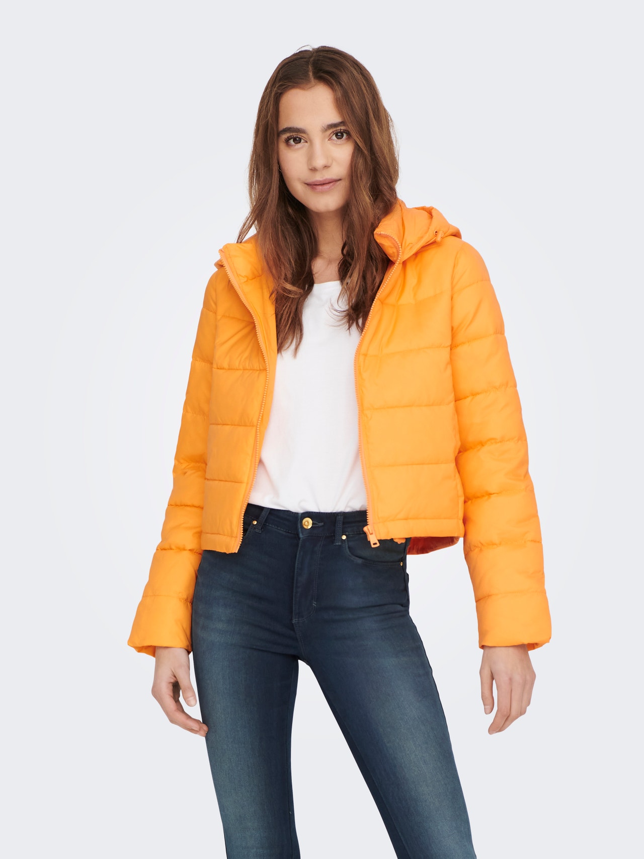 ONLY Quiltet jakke med hætte -Blazing Orange - 15260042