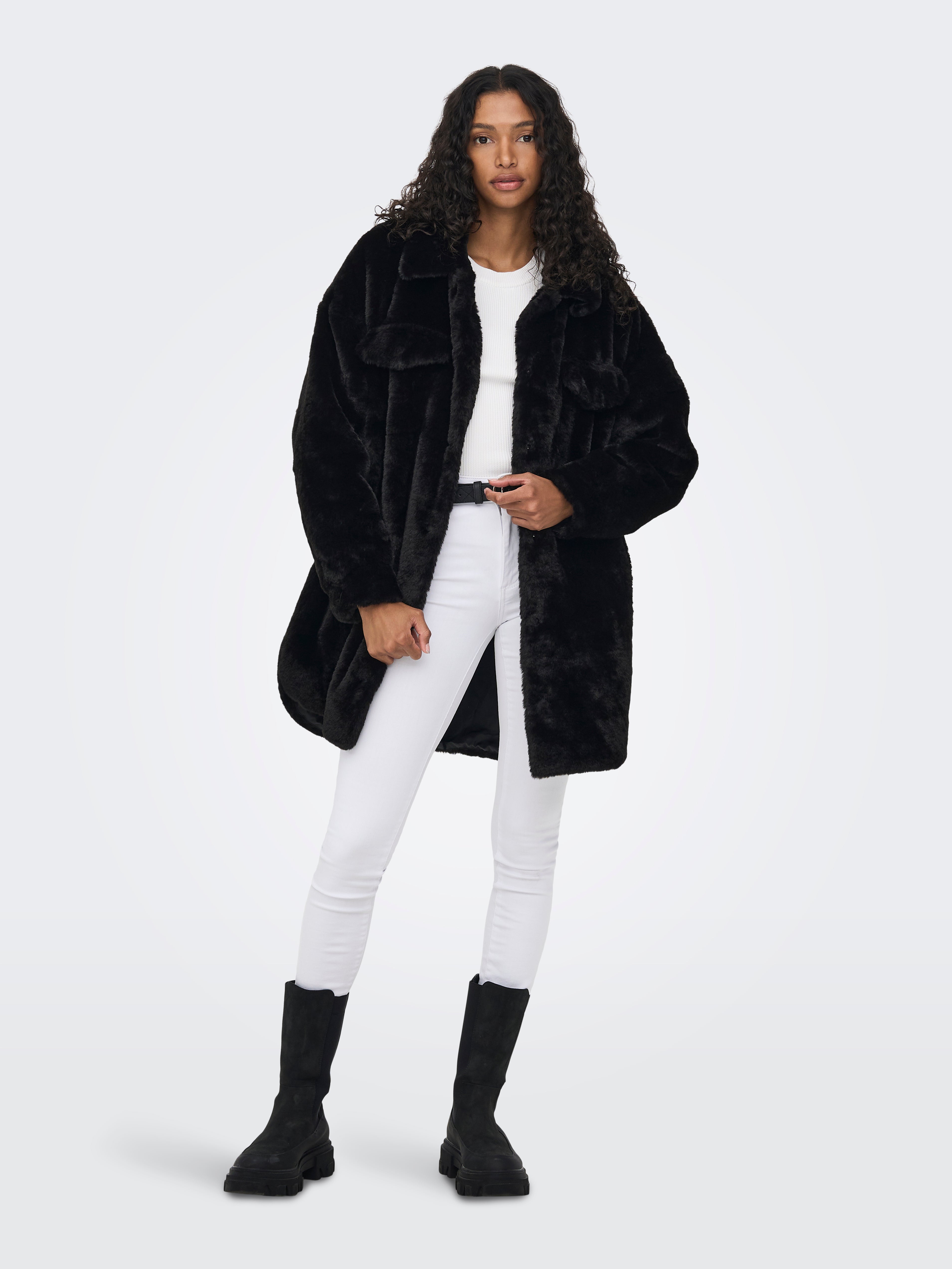 Missguided black faux fur cheap coat