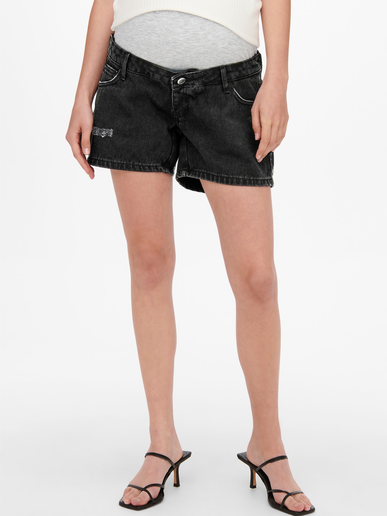 ONLY Mama - À taille haute Shorts en jean -Black Denim - 15260349