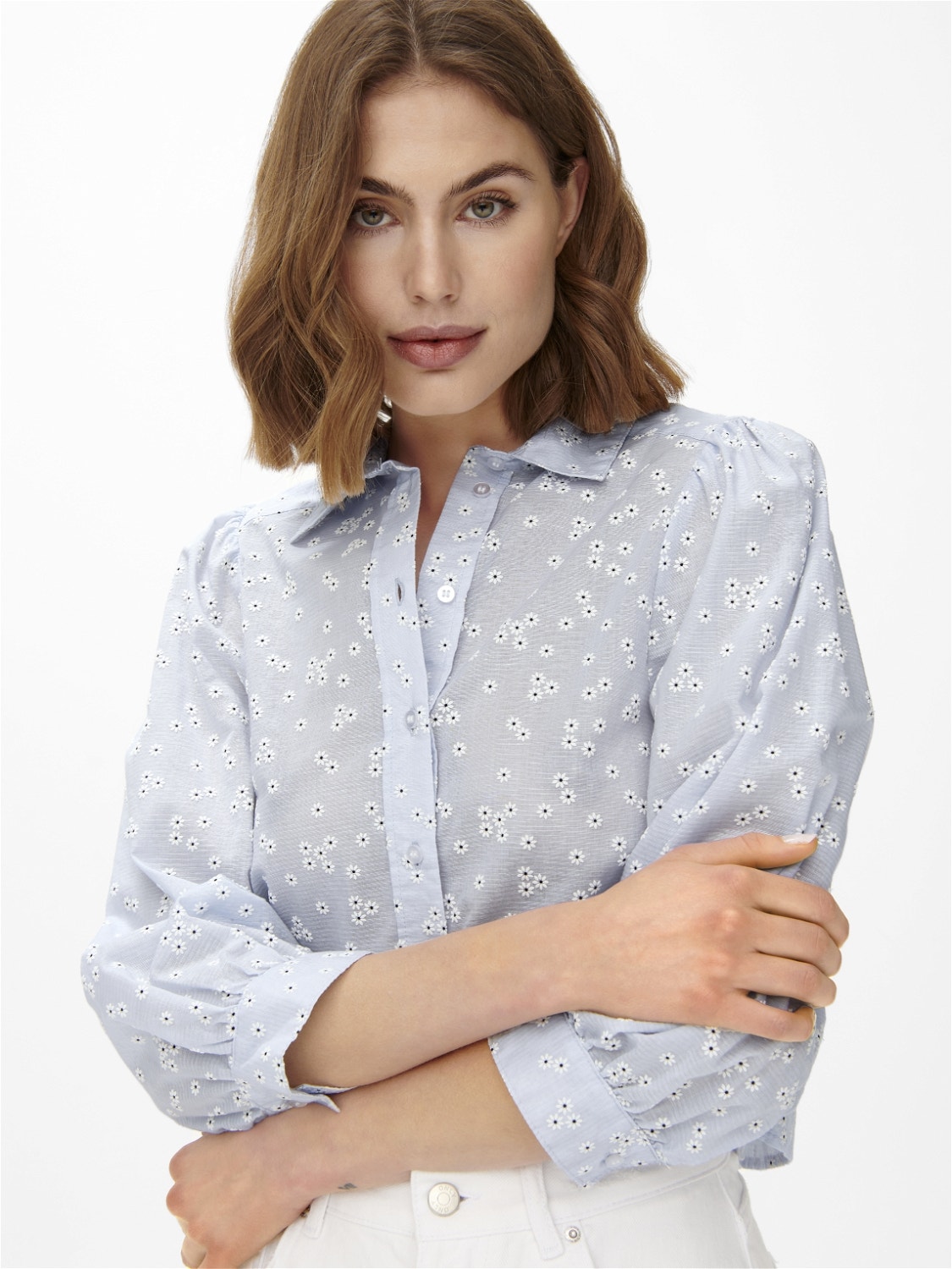 ONLY Cropped 7/8 sleeved Shirt -Cashmere Blue - 15260406