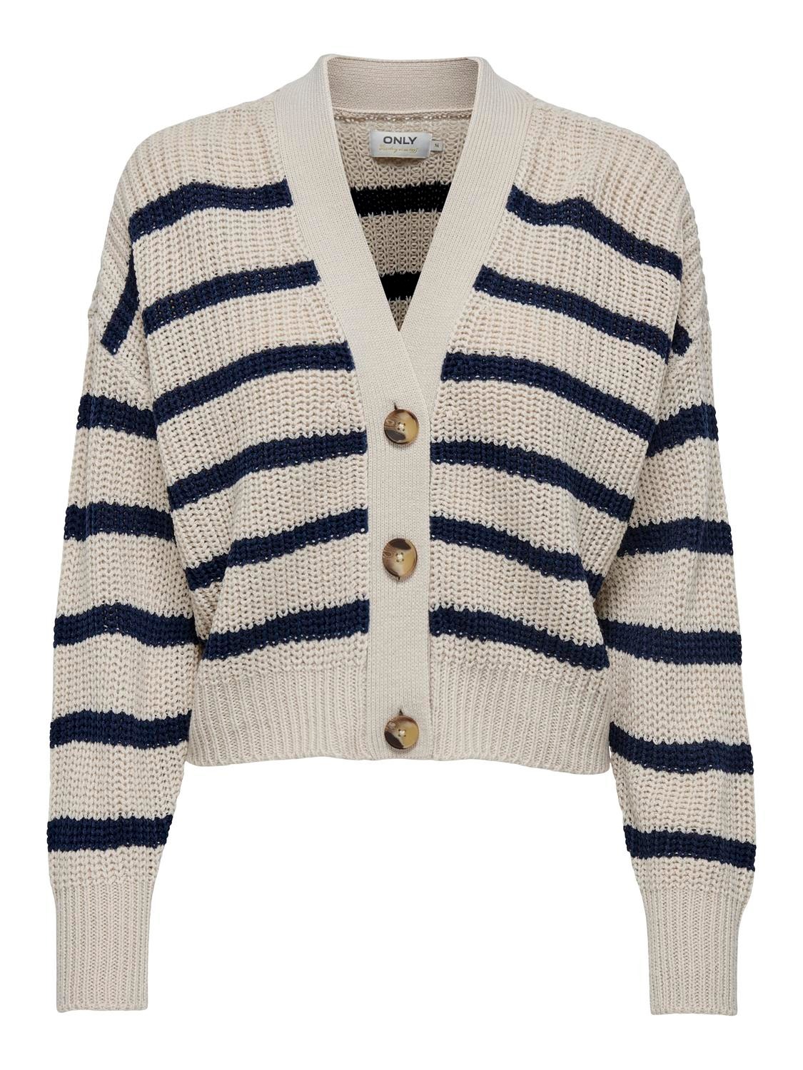ONLY Regular Fit V-Neck Contrast sleeves Knit Cardigan -Pumice Stone - 15261057