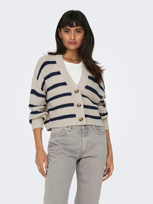 ONLY Regular Fit V-Neck Contrast sleeves Knit Cardigan - 15261057