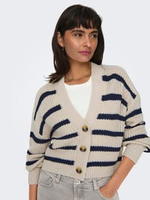 ONLY Regular Fit V-Neck Contrast sleeves Knit Cardigan -Pumice Stone - 15261057