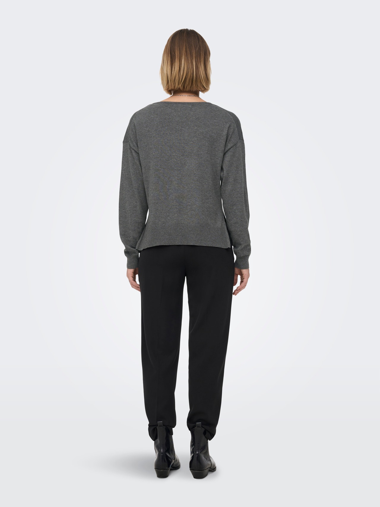 ONLY Slit detailed Knitted Pullover -Medium Grey Melange - 15261071