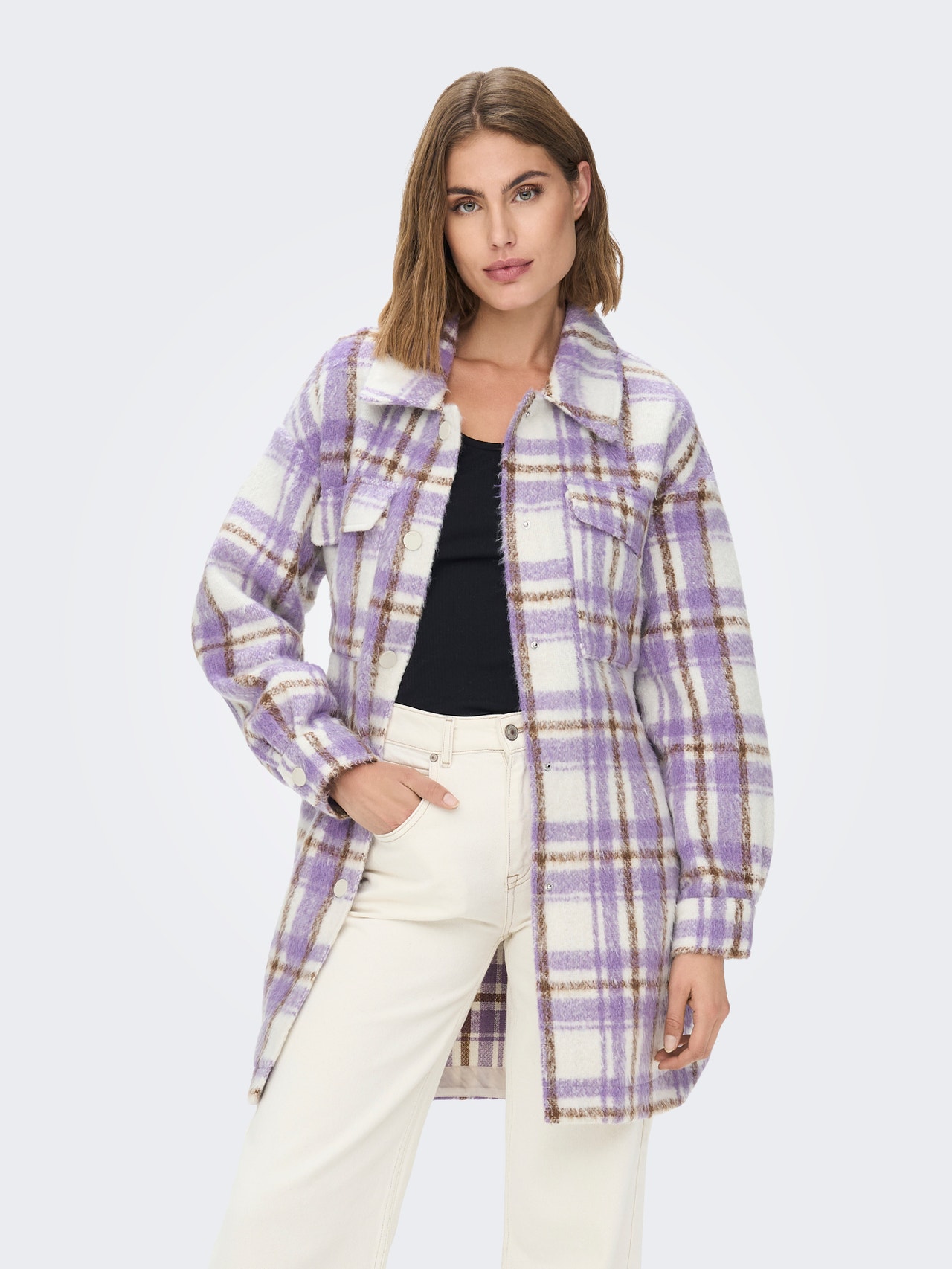 ONLY Checked Shacket -Cloud Dancer - 15261092