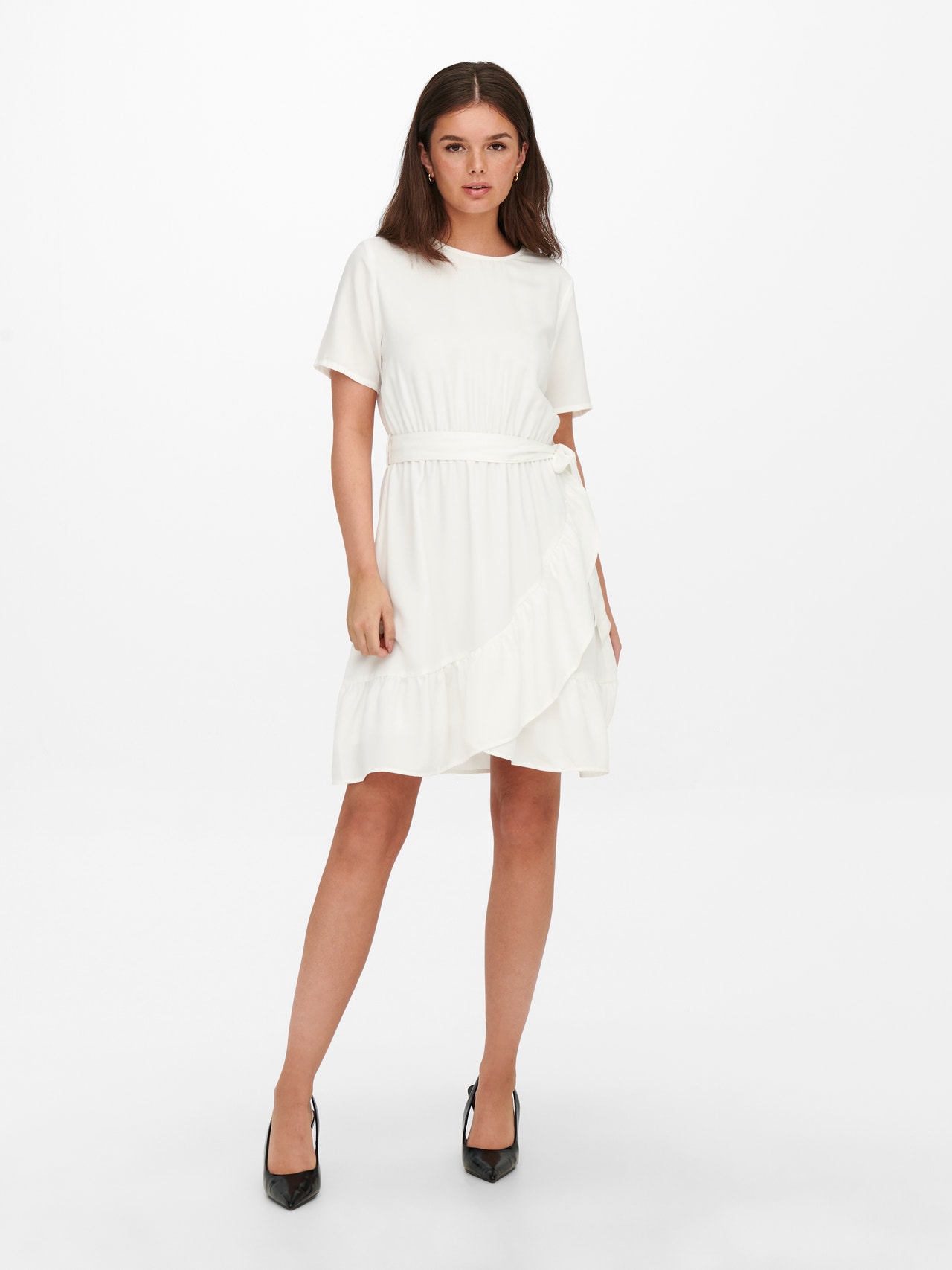Kortærmet om-kjole | Hvid