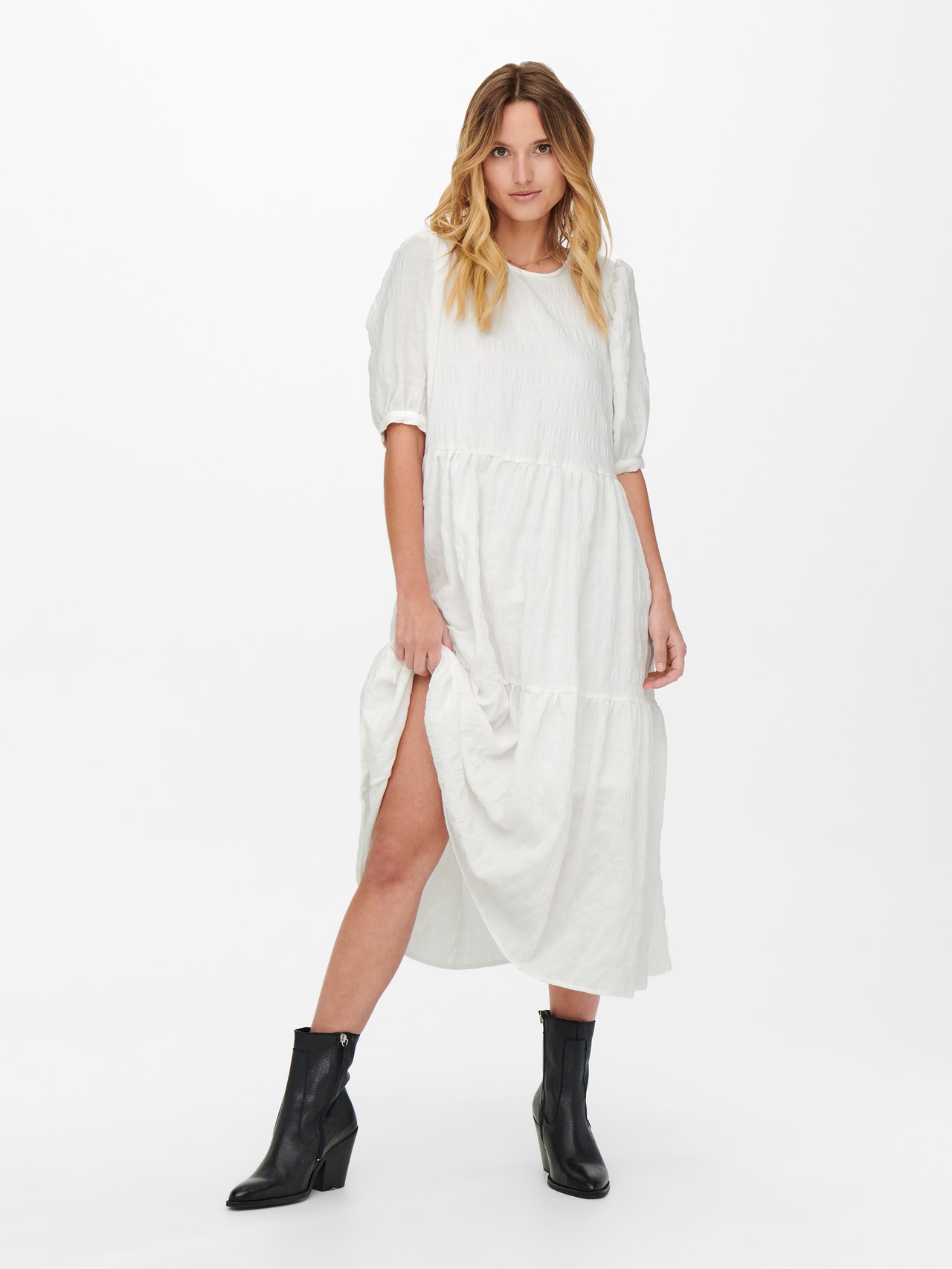 ONLY Regular fit Vierkante hals Korte jurk -White - 15261504