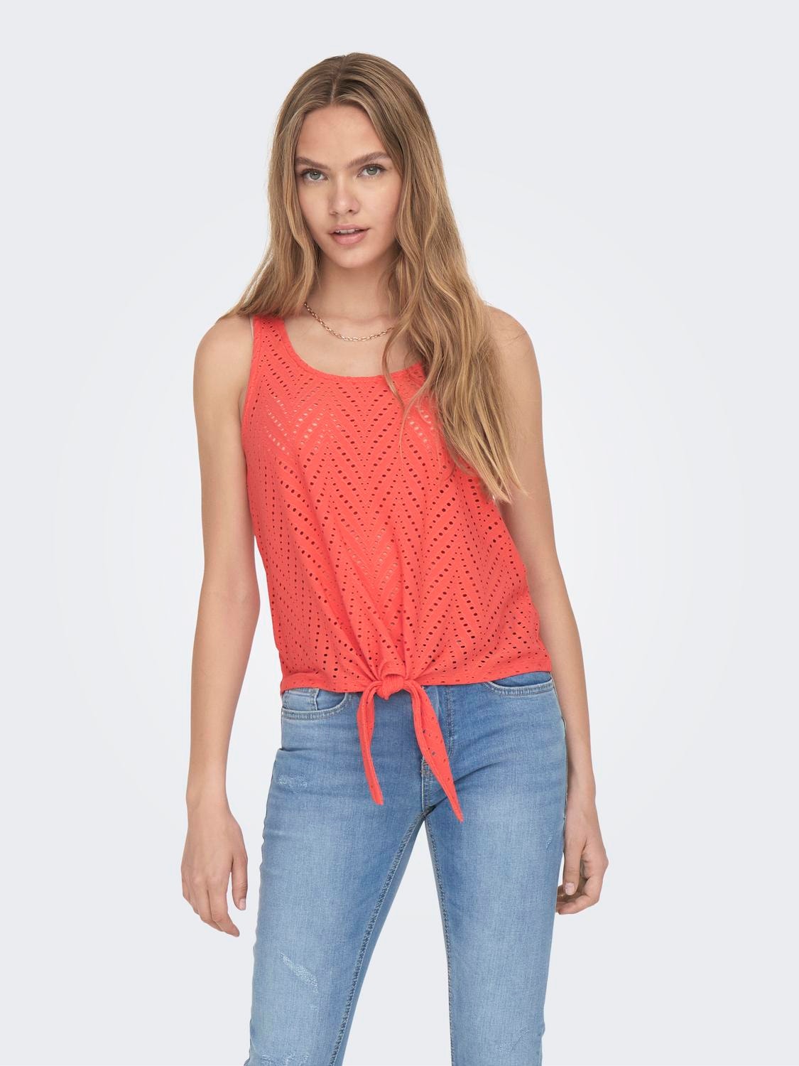 ONLY Geknoopte Mouwloze top -Living Coral - 15261741