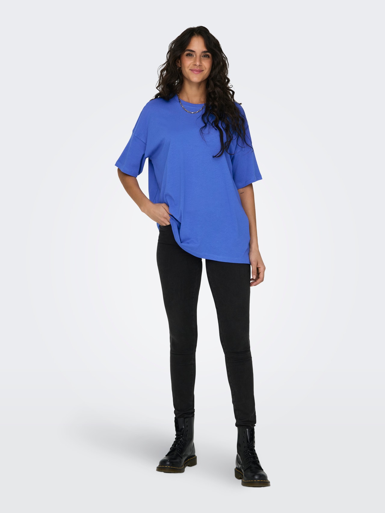 ONLY Oversize Fit Round Neck Dropped shoulders Top -Strong Blue - 15261790