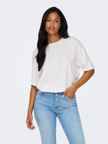 ONLY Oversized fit O-hals Verlaagde schoudernaden Top -White - 15261790