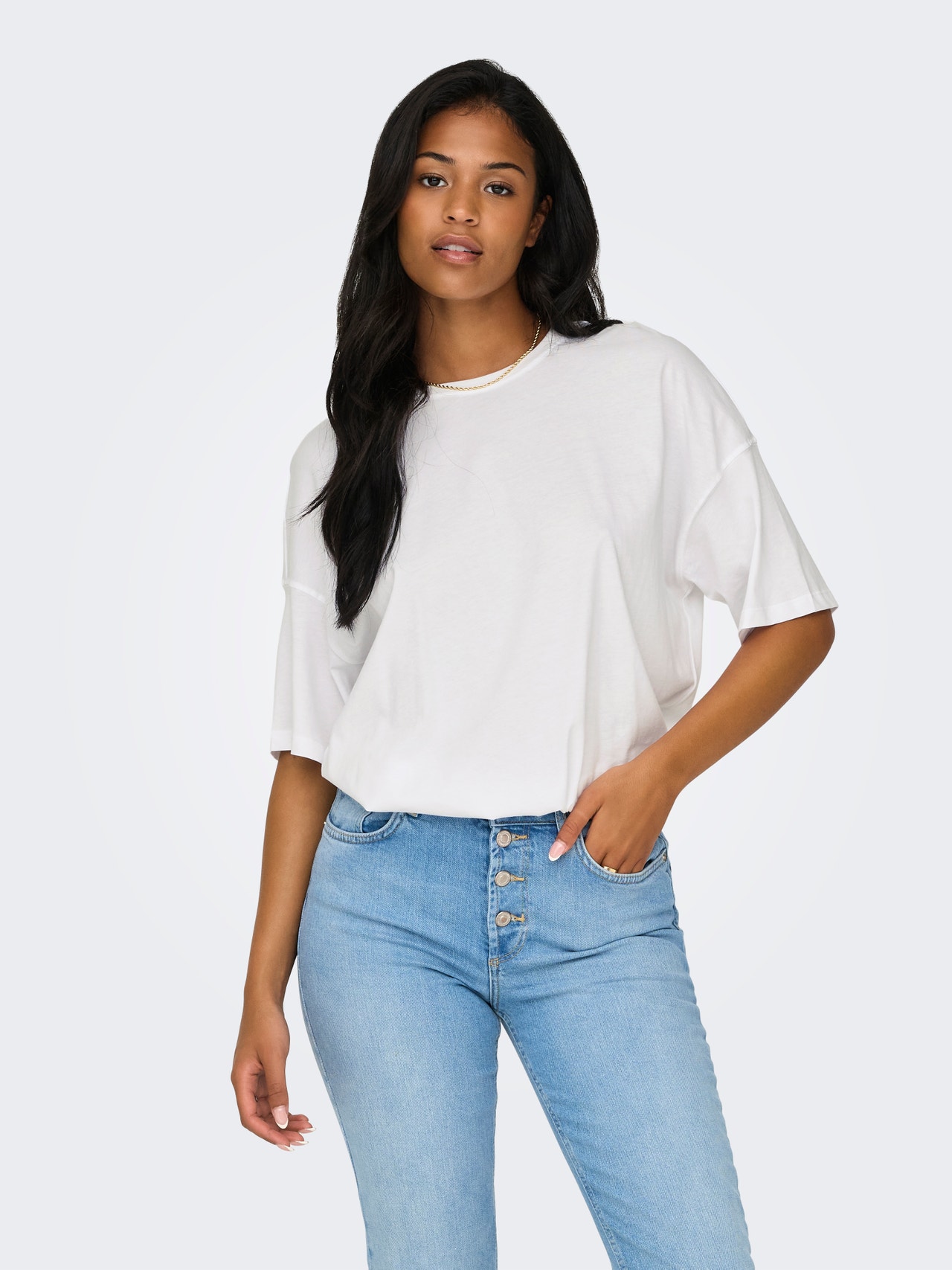 ONLY Oversize Fit Round Neck Dropped shoulders Top -White - 15261790