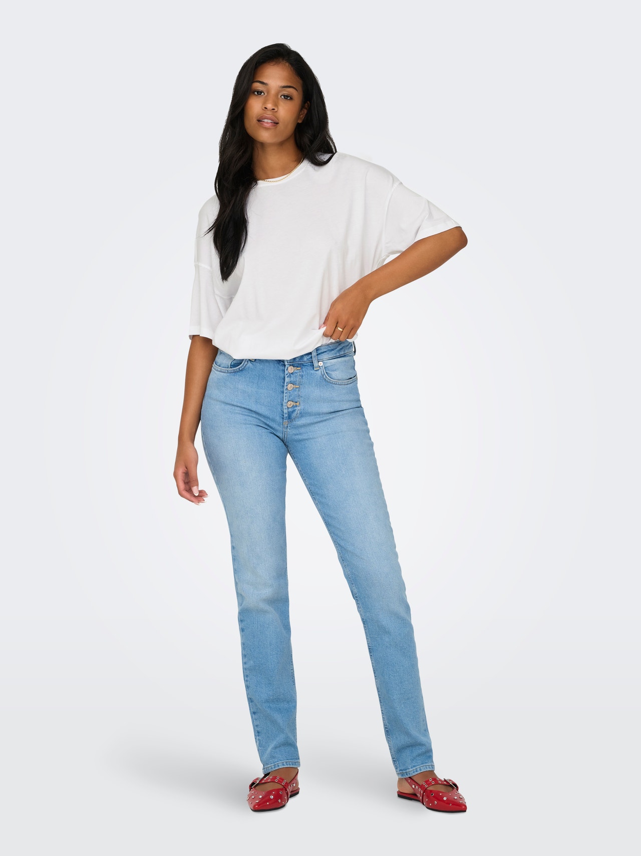 ONLY Oversized Fit O-hals Lave skuldre Topp -White - 15261790