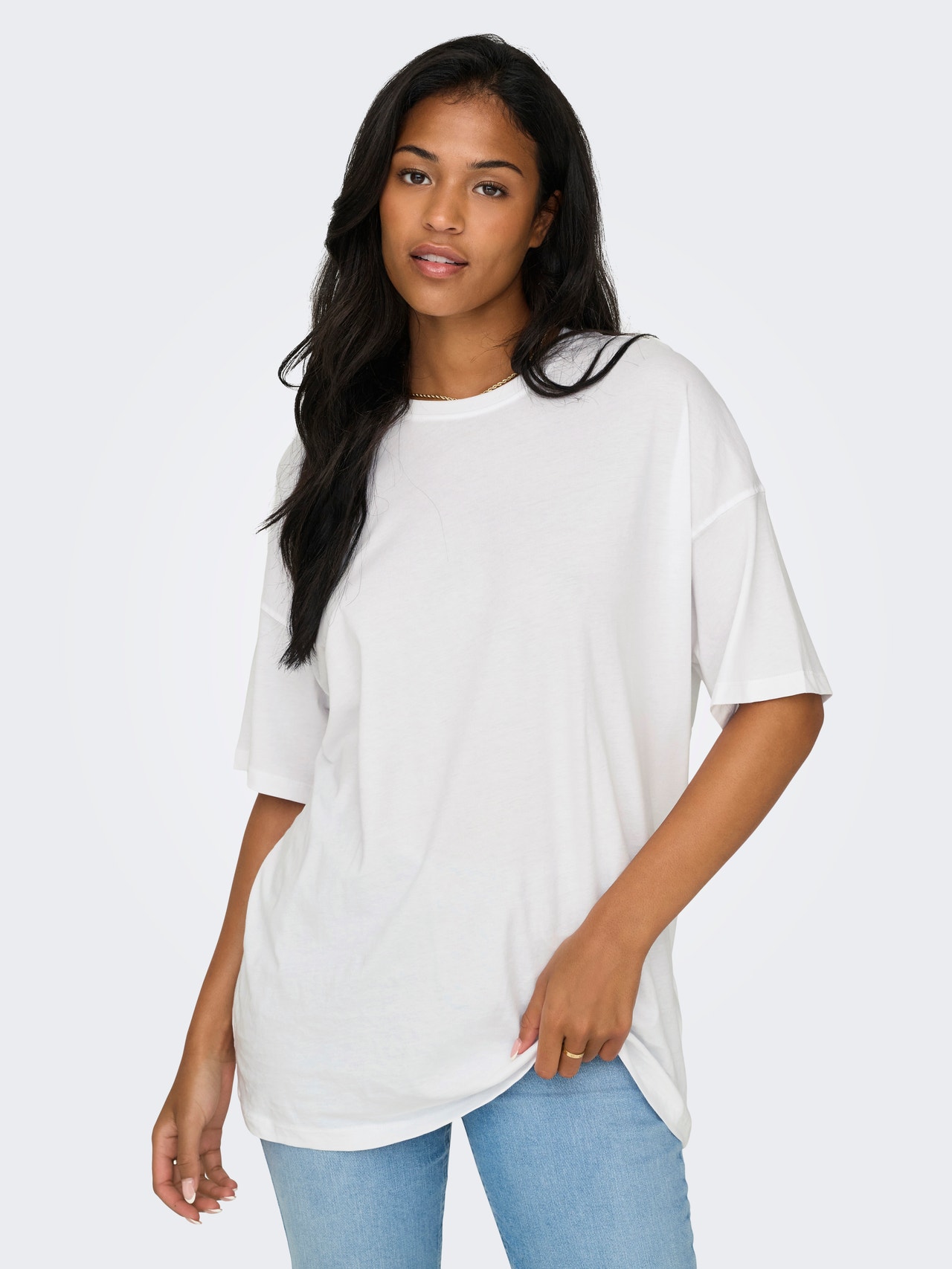 ONLY Oversized Fit O-hals Lave skuldre Topp -White - 15261790