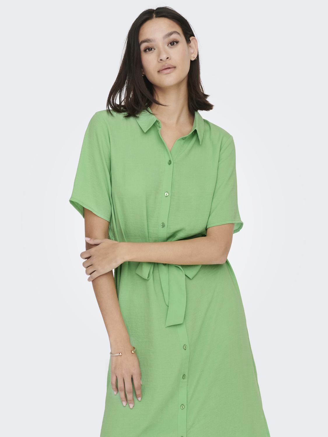 ONLY Knielanges Kleid mit kurzen Ärmeln -Absinthe Green - 15261870