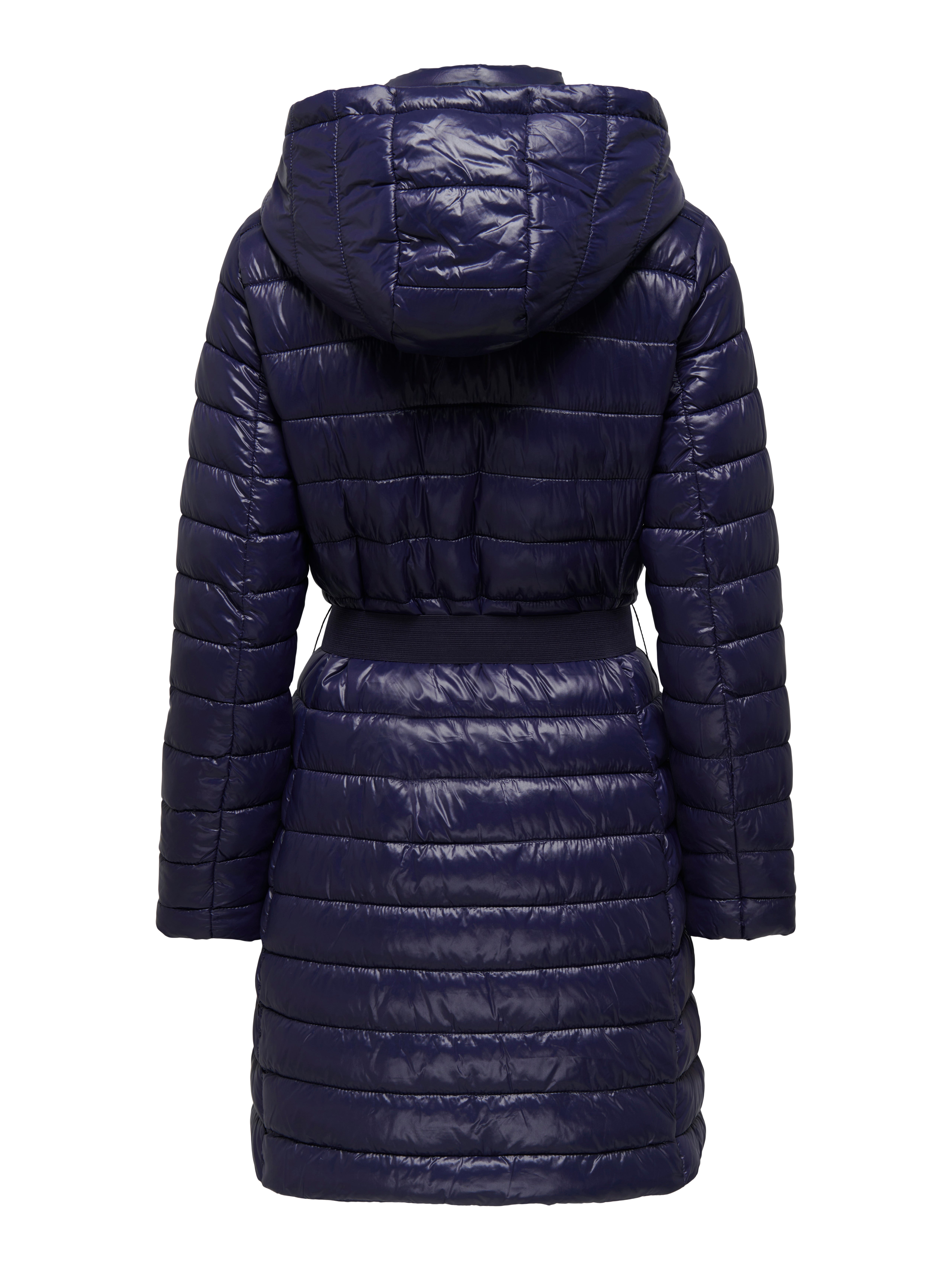 navy padded belted coat