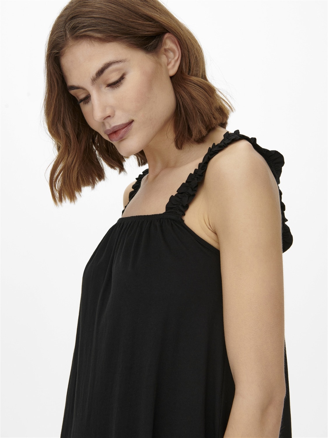 ONLY Ruffle strap Midi dress -Black - 15262294