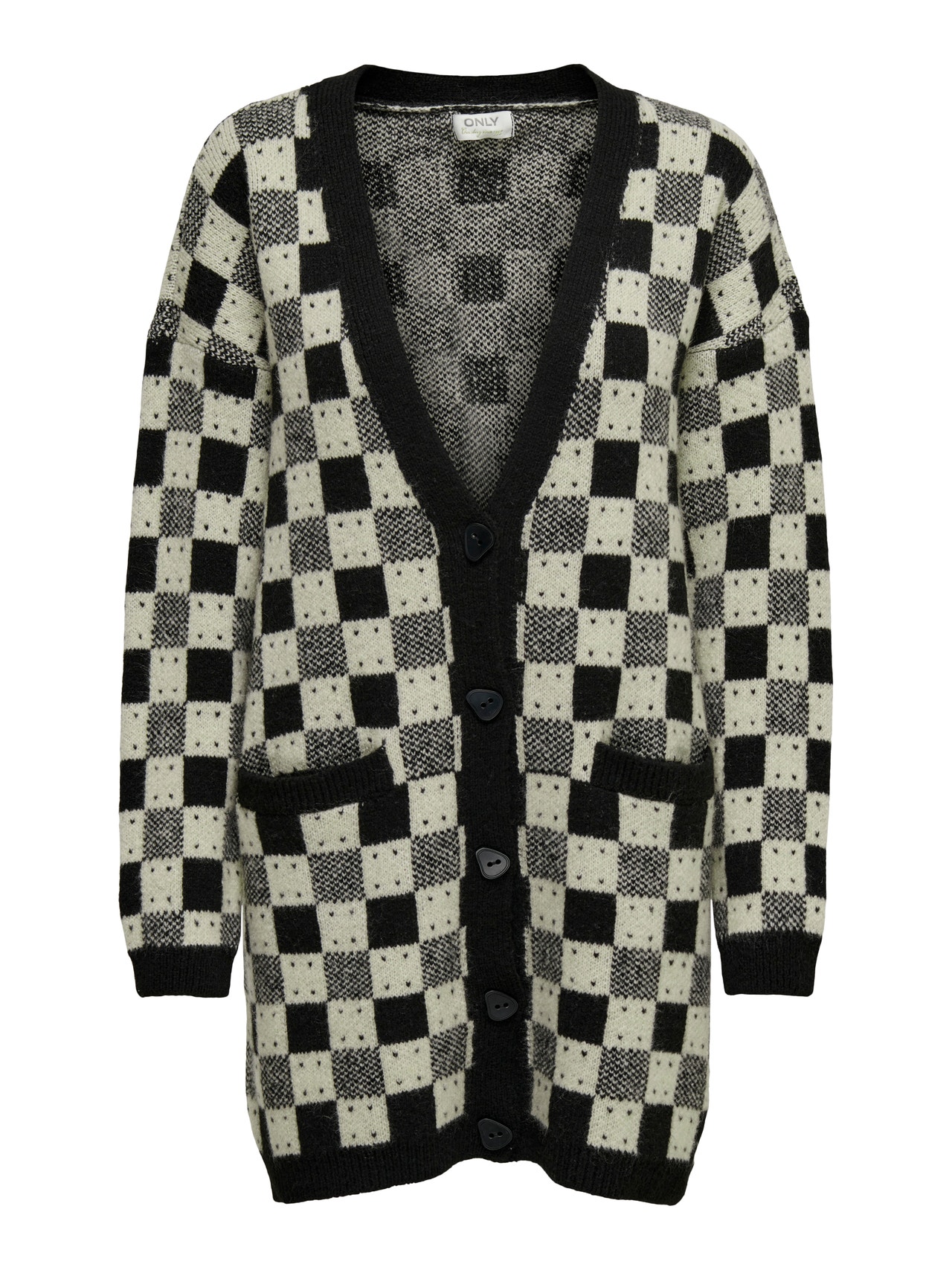 ONLY Checked Knitted Cardigan -Black - 15262453