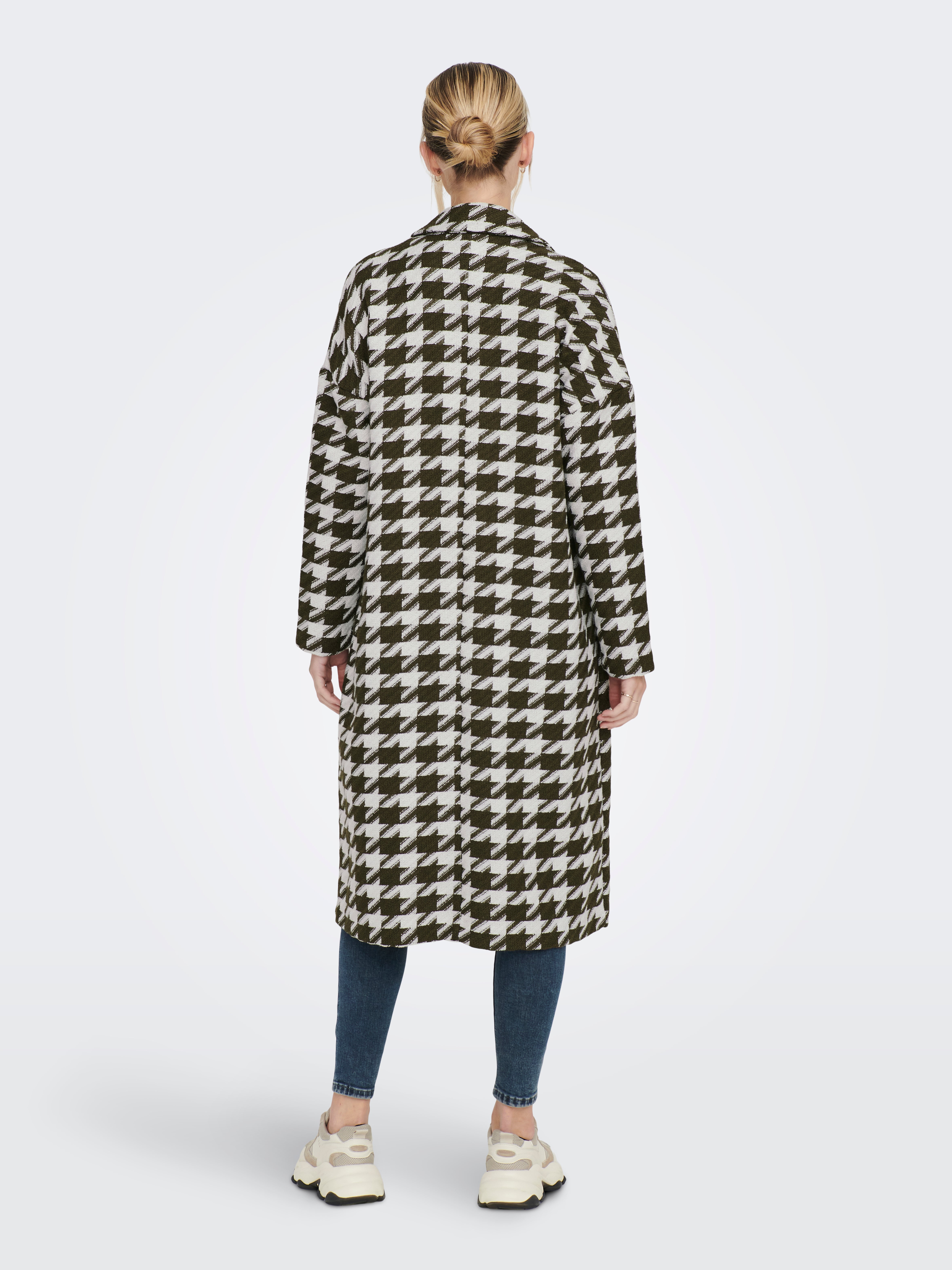 Long houndstooth outlet coat