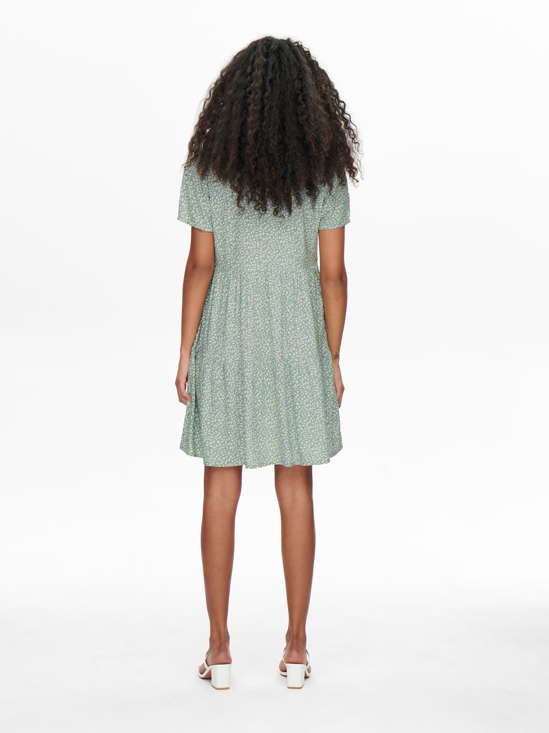 ONLY Regular Fit V-Neck Short dress -Chinois Green - 15262674