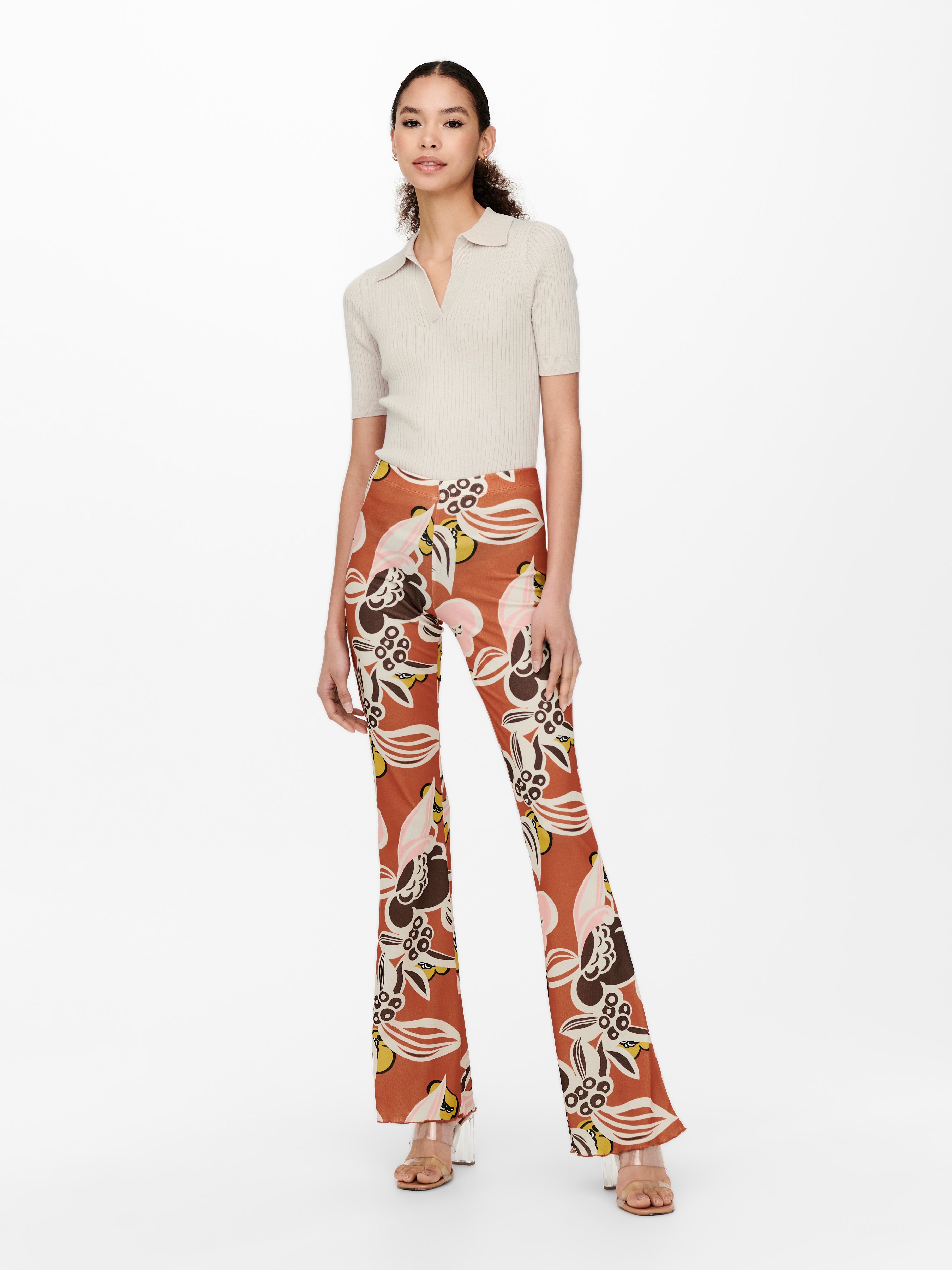 Geometric patterned chenille flared trousers
