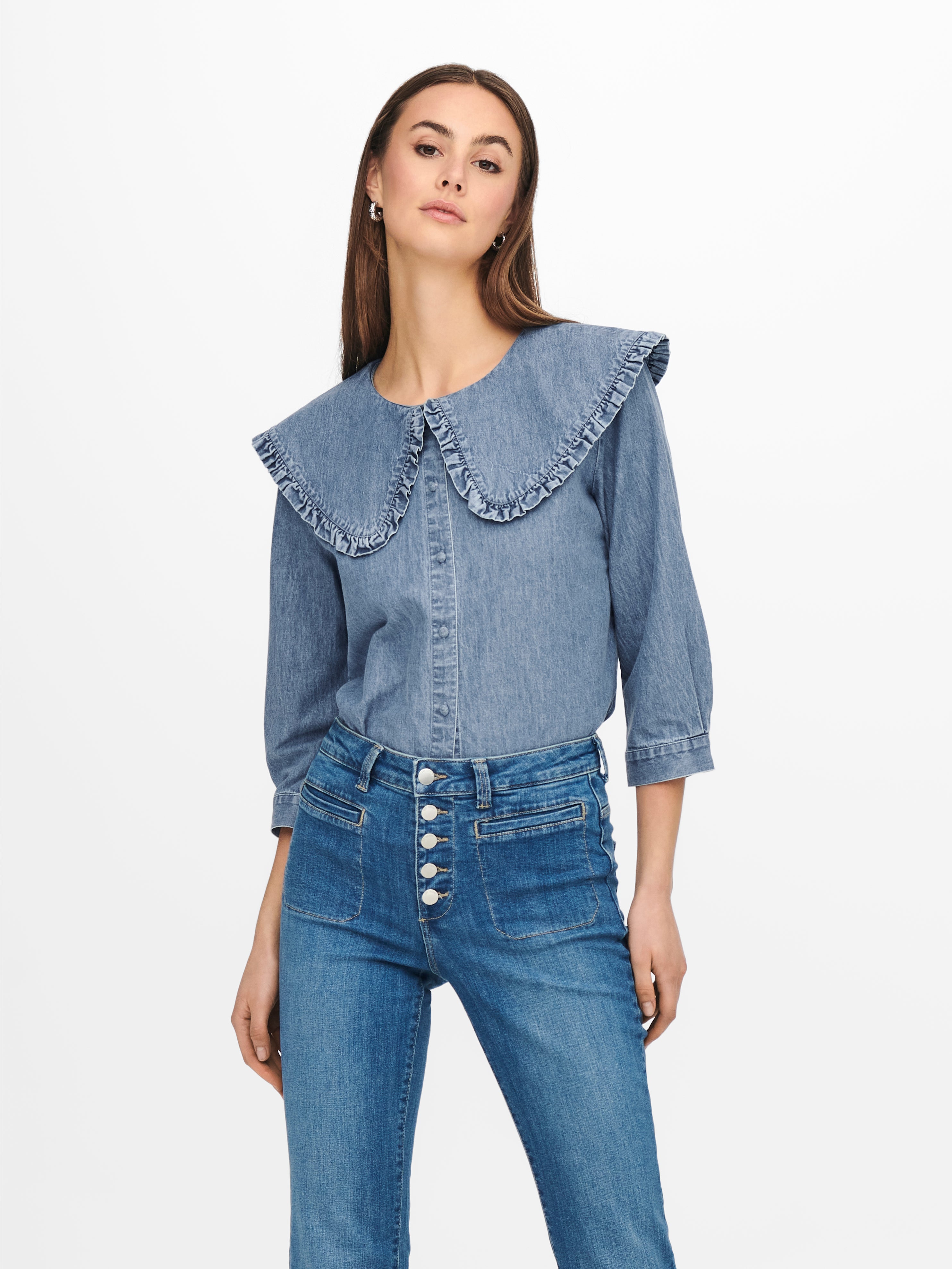 Zara ruffle clearance denim shirt