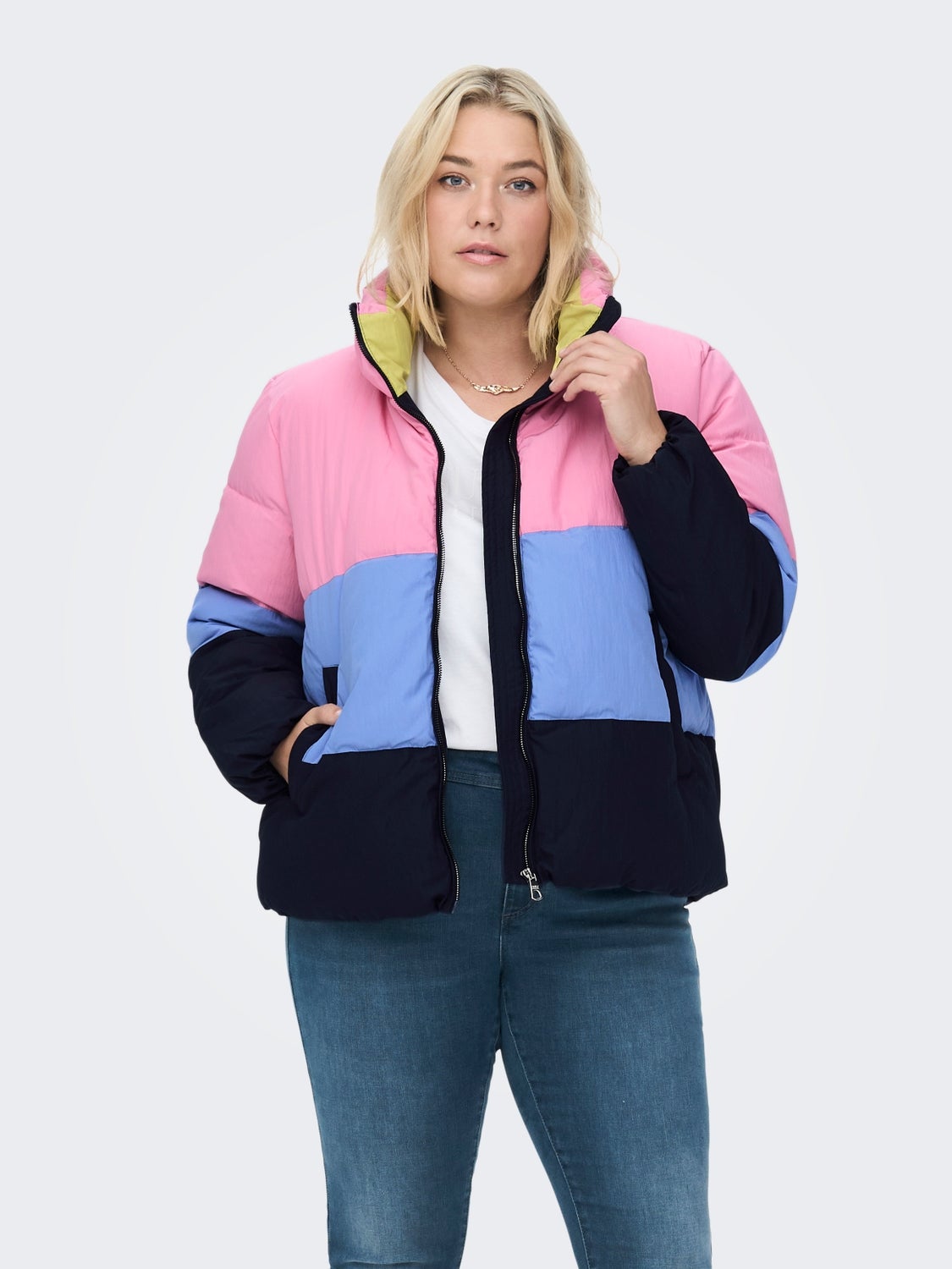 women's color block puffer jacket