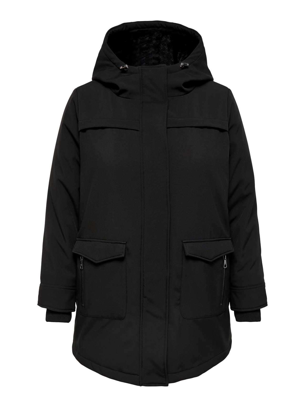 ONLY Hood with teddy lining Curve Coat -Black - 15263136
