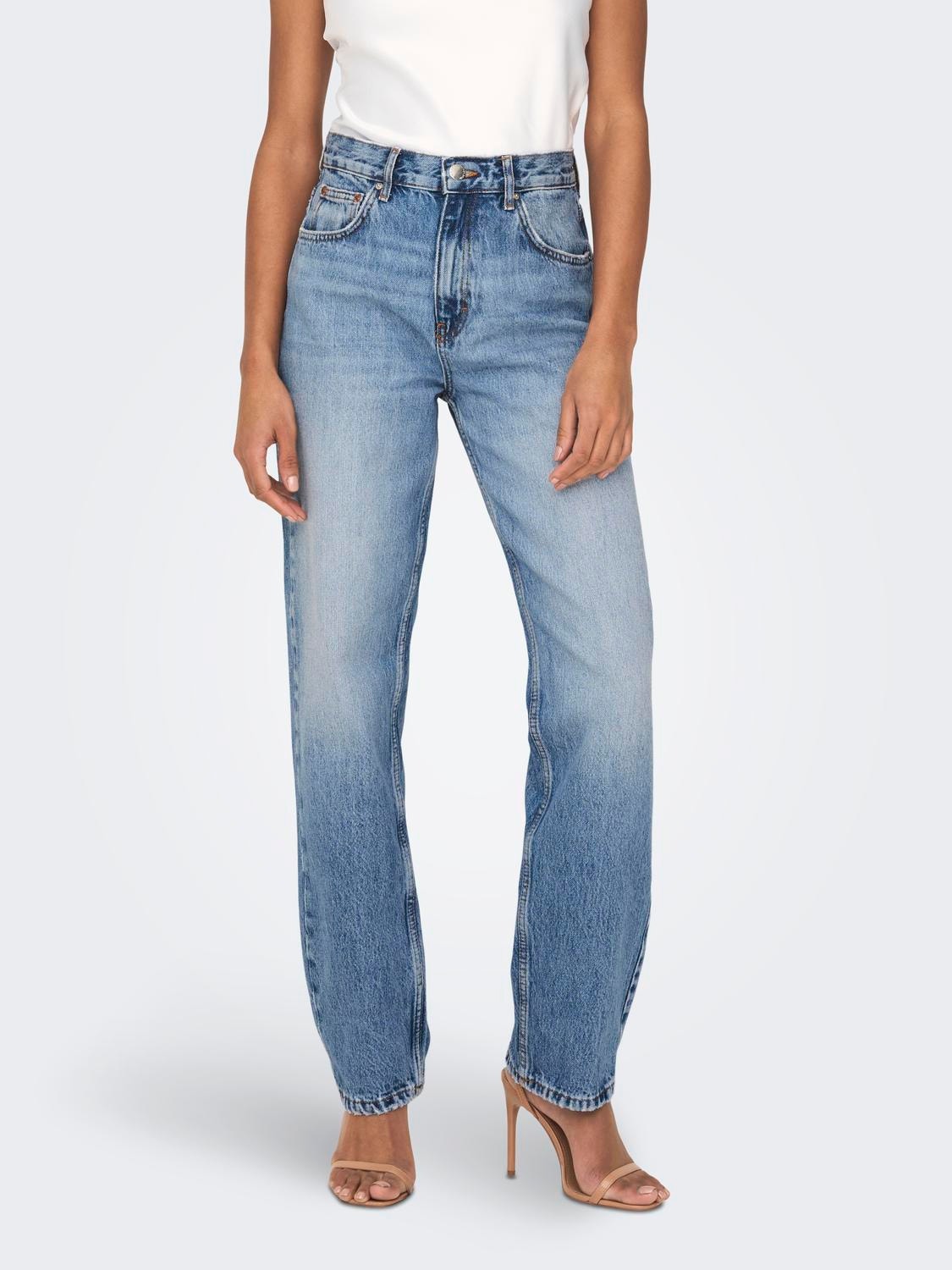 ONLY Straight Fit High waist Jeans -Medium Blue Denim - 15263588