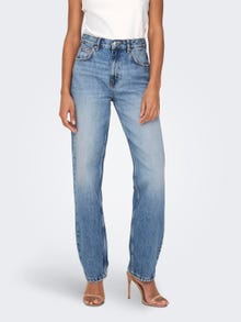 ONLY Straight Fit High waist Jeans -Medium Blue Denim - 15263588