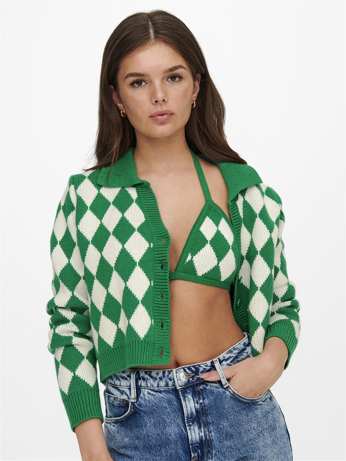 ONLY Pull à motif Arlequin Soutien-gorge -Green Bee - 15263606