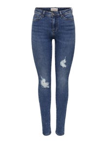 ONLY onlwauw mid waist skinny destroy jeans -Dark Blue Denim - 15263734