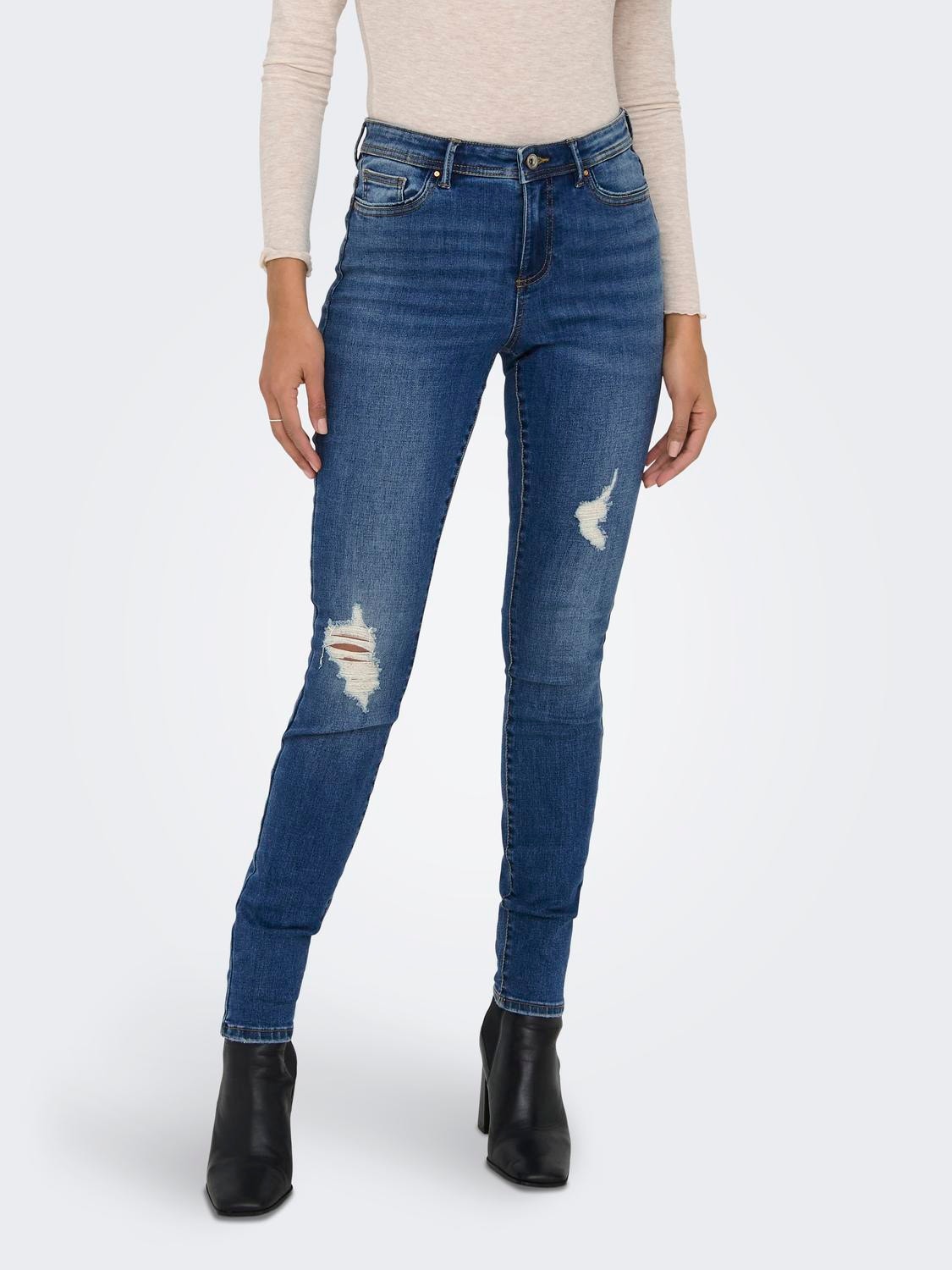 ONLY Skinny Fit Mid waist Destroyed hems Jeans -Dark Blue Denim - 15263734