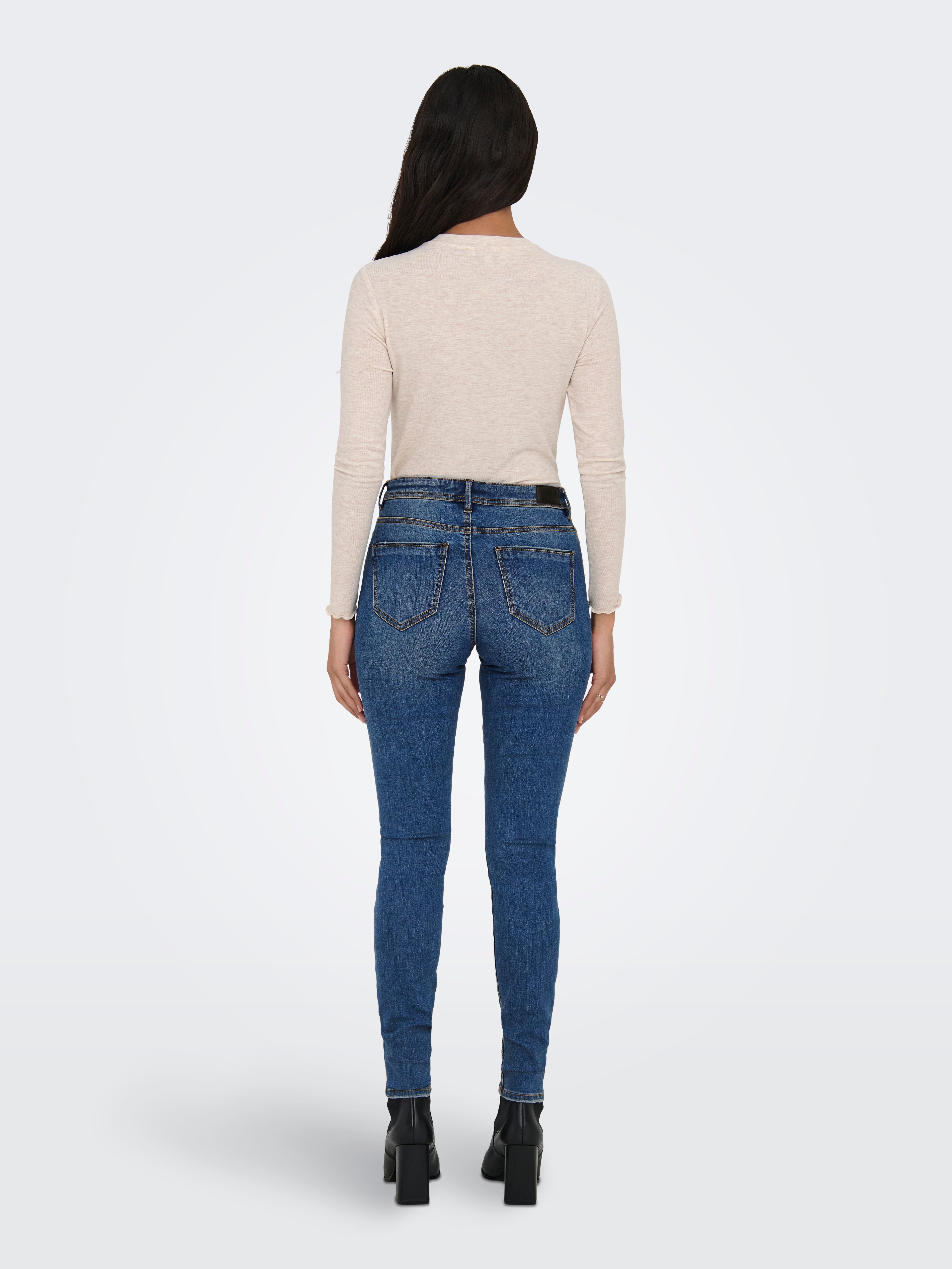 ONLWAUW Mittlere Taille Skinny Fit Jeans | Dunkelblau | ONLY®