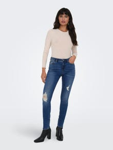 ONLY Jeans Skinny Fit Taille moyenne Ourlé destroy -Dark Blue Denim - 15263734