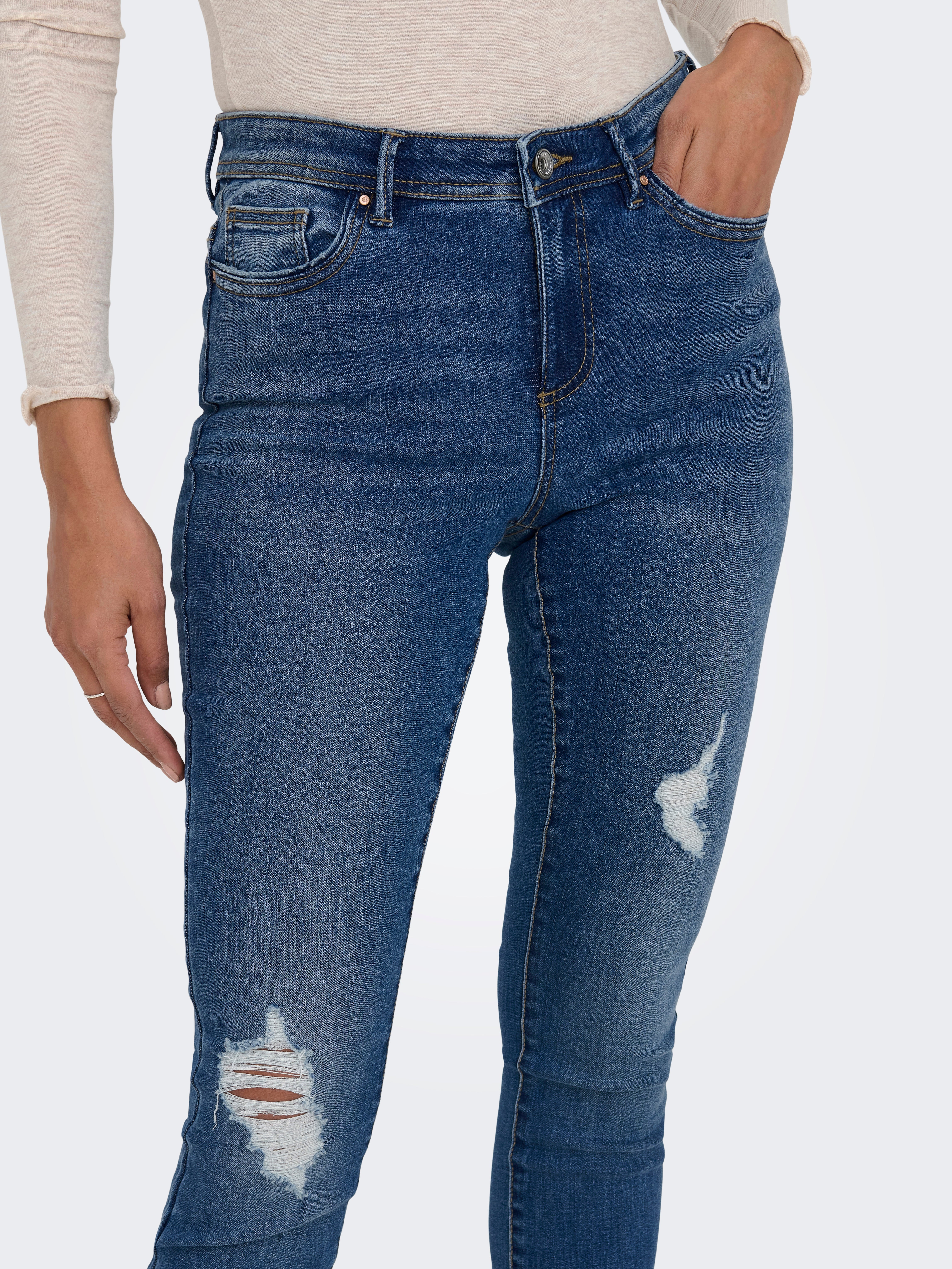 ONLWAUW Mittlere Taille Skinny Fit Jeans | Dunkelblau | ONLY®