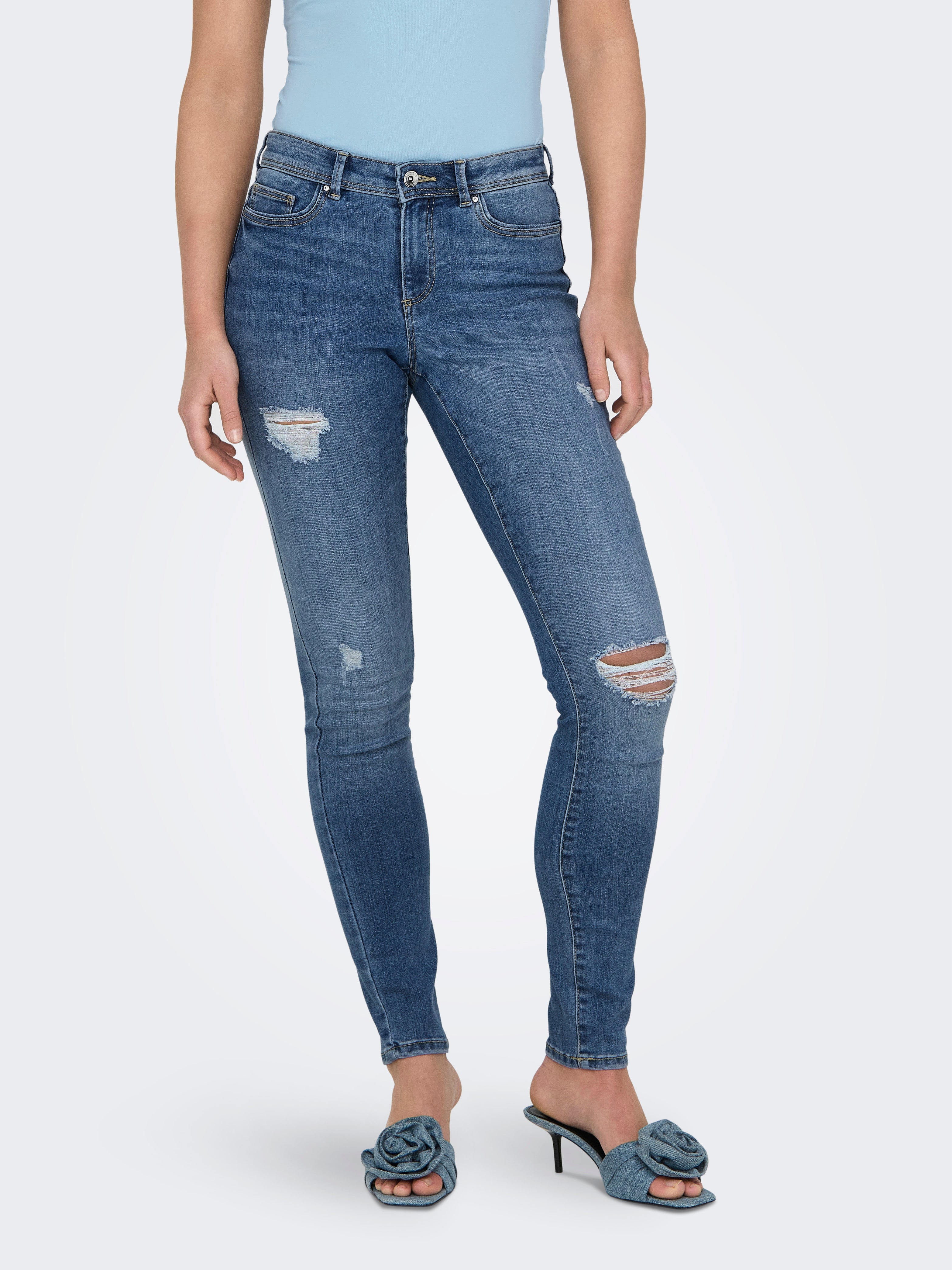 ONLWAUW Mittlere Taille Skinny Fit Jeans | Mittelblau | ONLY® 