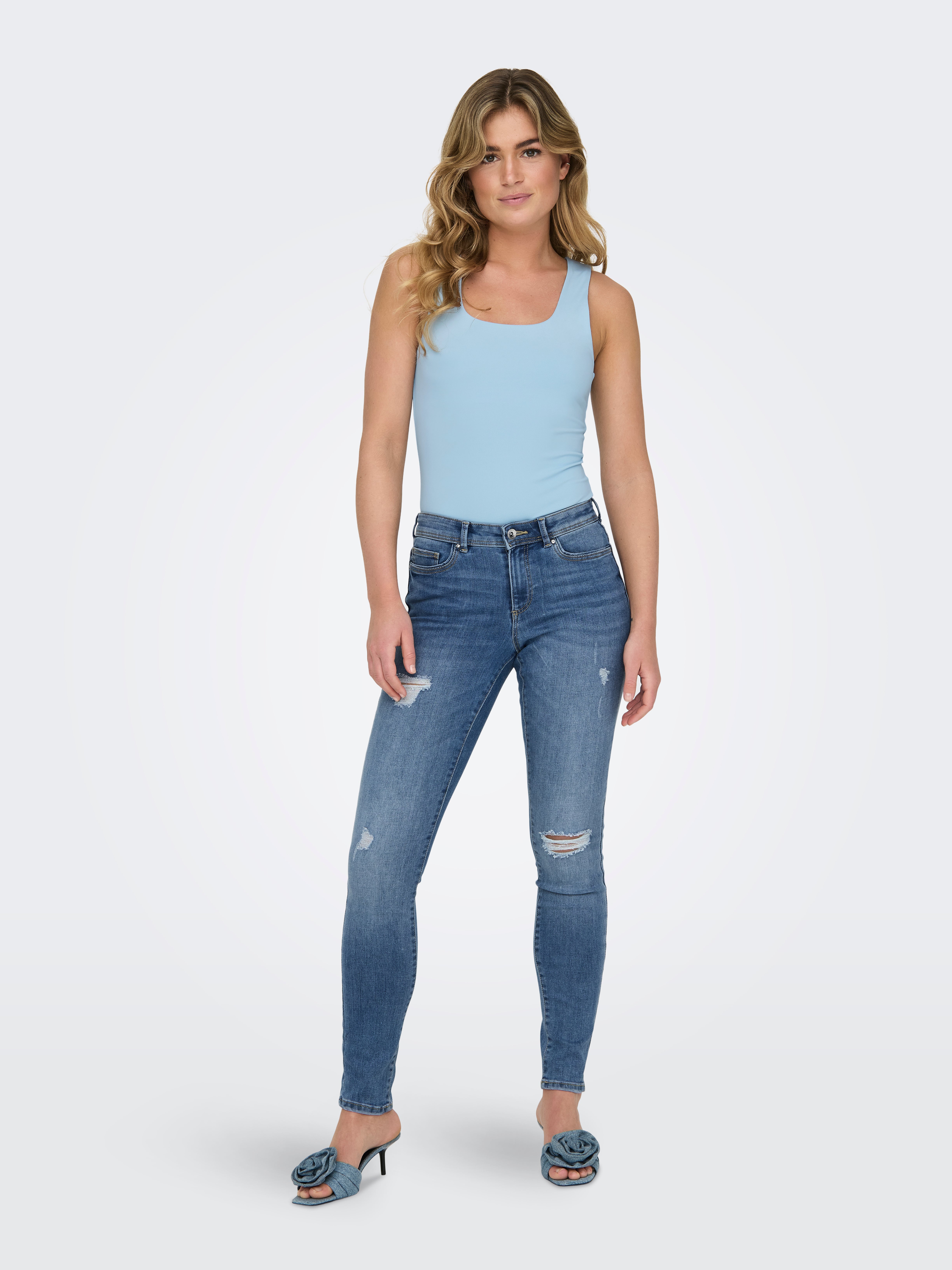 ONLWAUW Mittlere Taille Skinny Fit Jeans | Mittelblau | ONLY® 