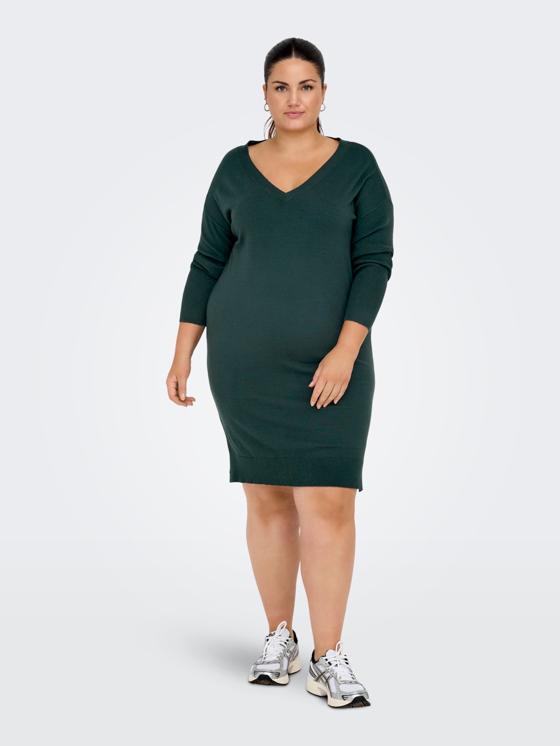 ONLY Curvy v-neck knitted dress -Green Gables - 15263791
