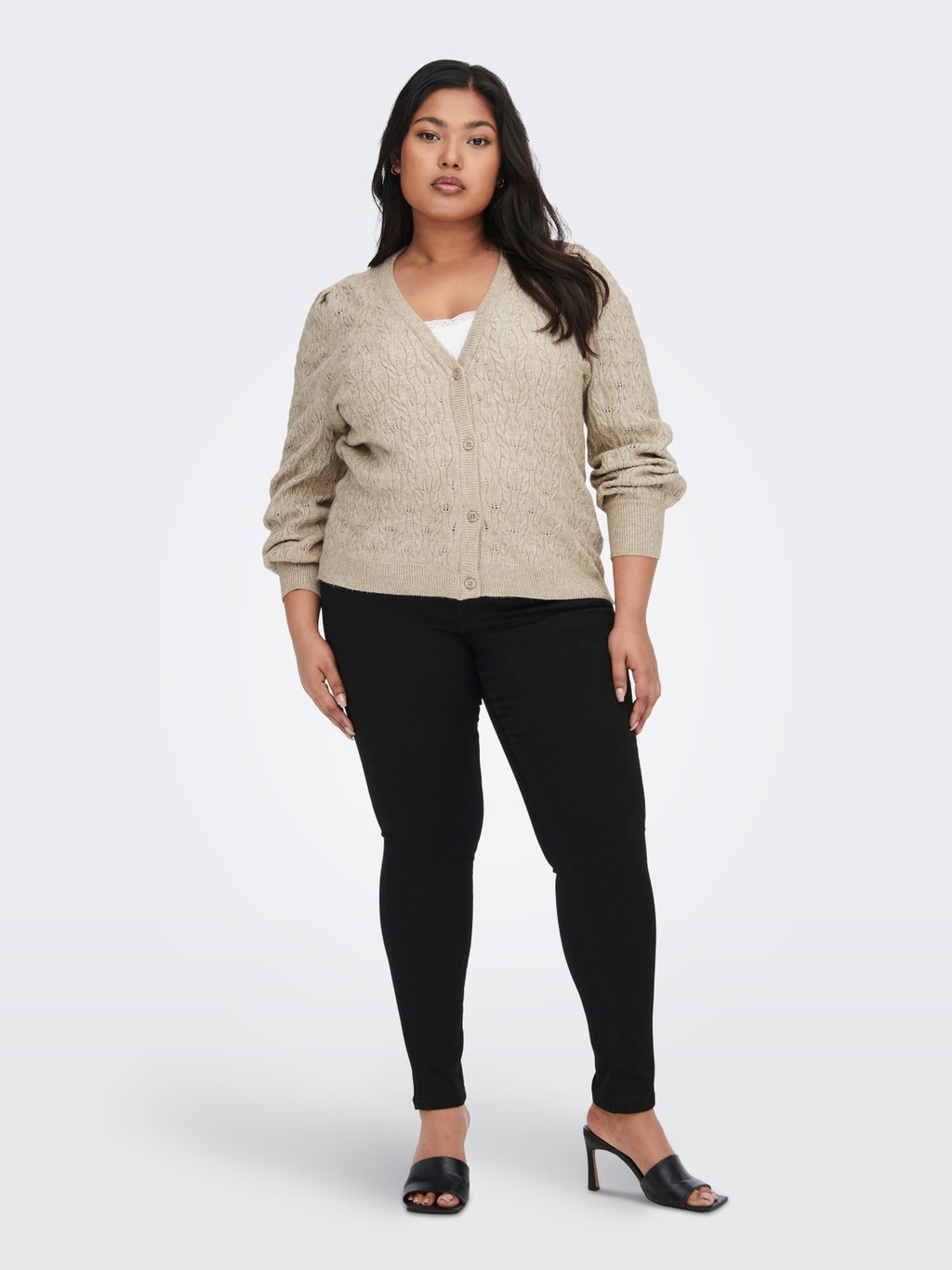 Curvy strukturerad Stickad kofta | Mellanbrunt | ONLY®