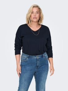 ONLY Curvy V-neck Knitted Pullover -Total Eclipse - 15263836